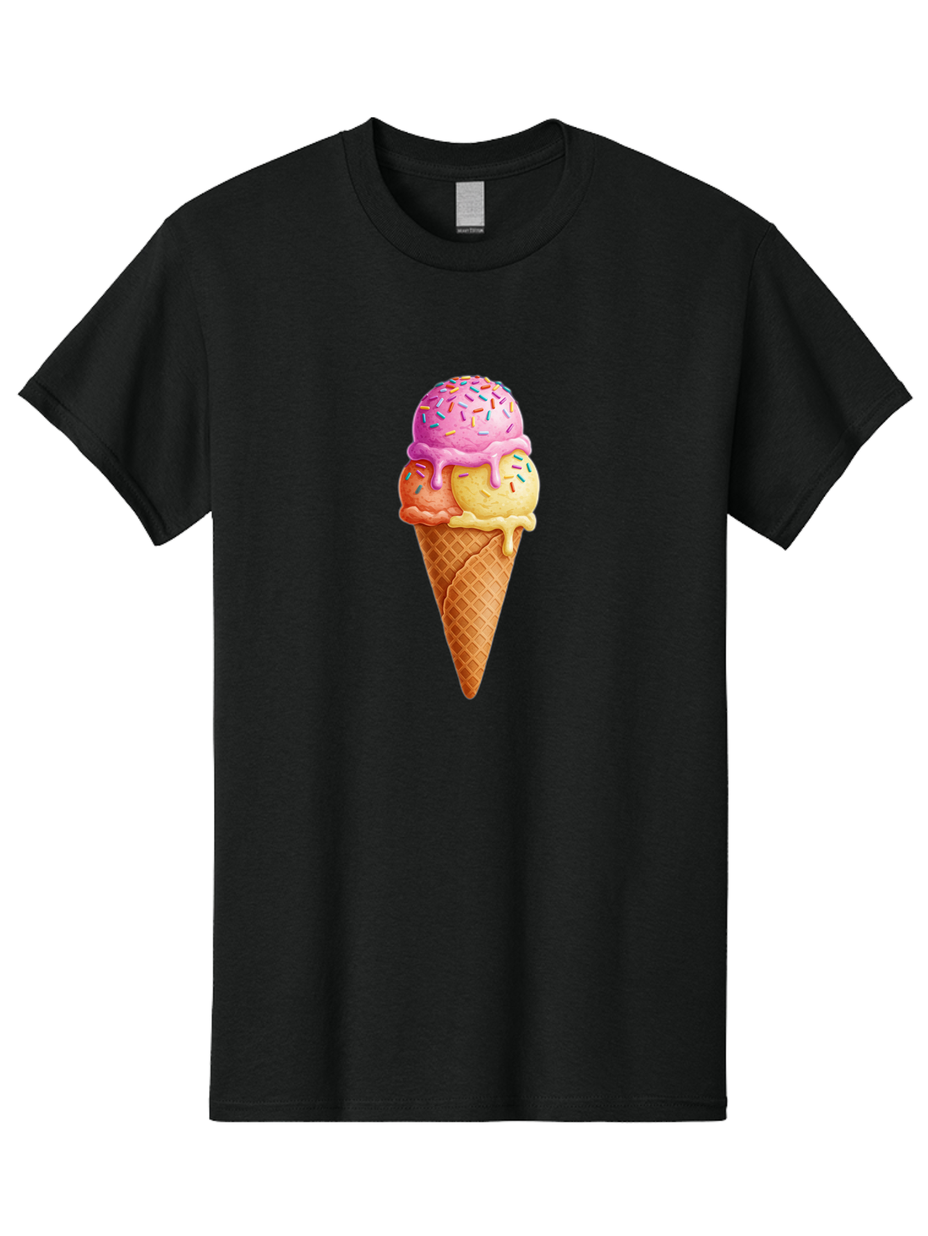 Triple-Scoop-Ice-Cream-3 Men'S Graphic Tee, 100% Cotton, Comfortable Casual Summer Wear, Machine Washable, Triple Scoop Ice Cream, Waffle Cone, Colorful Sprinkles, Melting Ice Cream, Sweet Treat, Dessert Delight, Pastel Colors, Summer Fun, Bab556 12