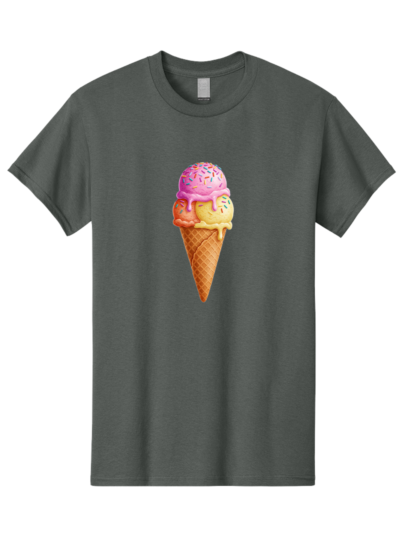 Triple-Scoop-Ice-Cream-3 Men'S Graphic Tee, 100% Cotton, Comfortable Casual Summer Wear, Machine Washable, Triple Scoop Ice Cream, Waffle Cone, Colorful Sprinkles, Melting Ice Cream, Sweet Treat, Dessert Delight, Pastel Colors, Summer Fun, Bab556 11