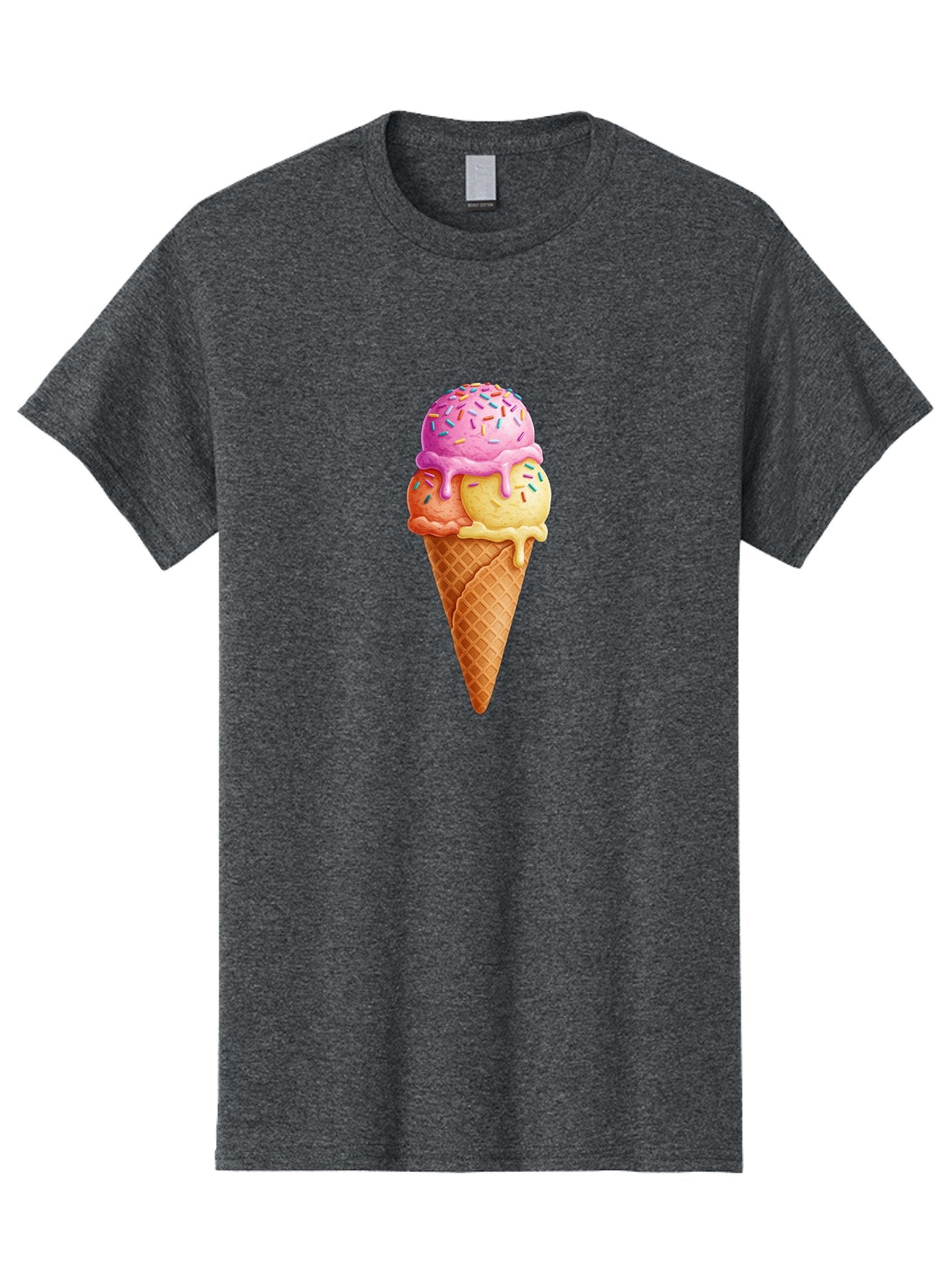 Triple-Scoop-Ice-Cream-3 Men'S Graphic Tee, 100% Cotton, Comfortable Casual Summer Wear, Machine Washable, Triple Scoop Ice Cream, Waffle Cone, Colorful Sprinkles, Melting Ice Cream, Sweet Treat, Dessert Delight, Pastel Colors, Summer Fun, Bab556 13
