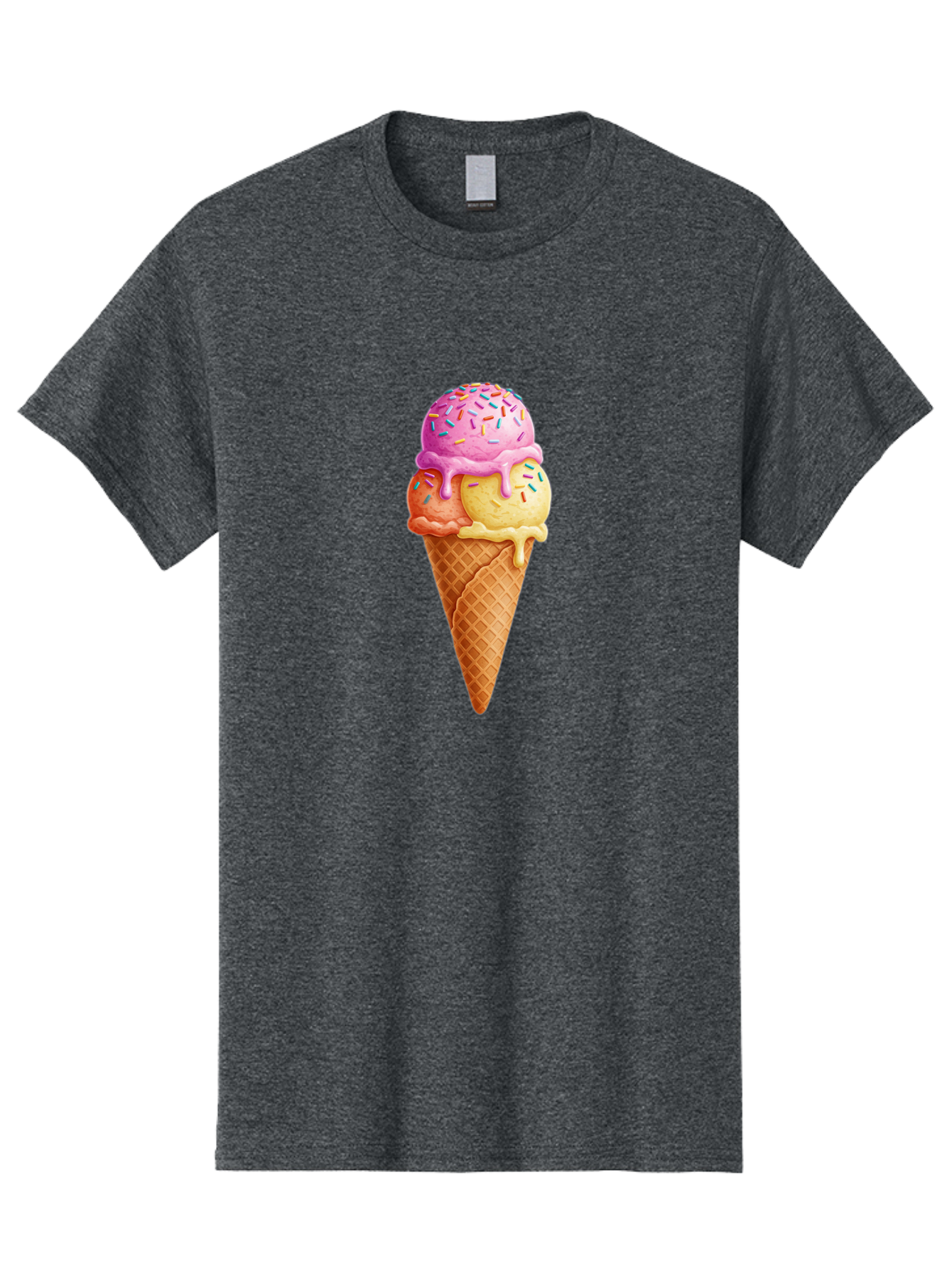 Triple-Scoop-Ice-Cream-3 Men'S Graphic Tee, 100% Cotton, Comfortable Casual Summer Wear, Machine Washable, Triple Scoop Ice Cream, Waffle Cone, Colorful Sprinkles, Melting Ice Cream, Sweet Treat, Dessert Delight, Pastel Colors, Summer Fun, Bab556 15