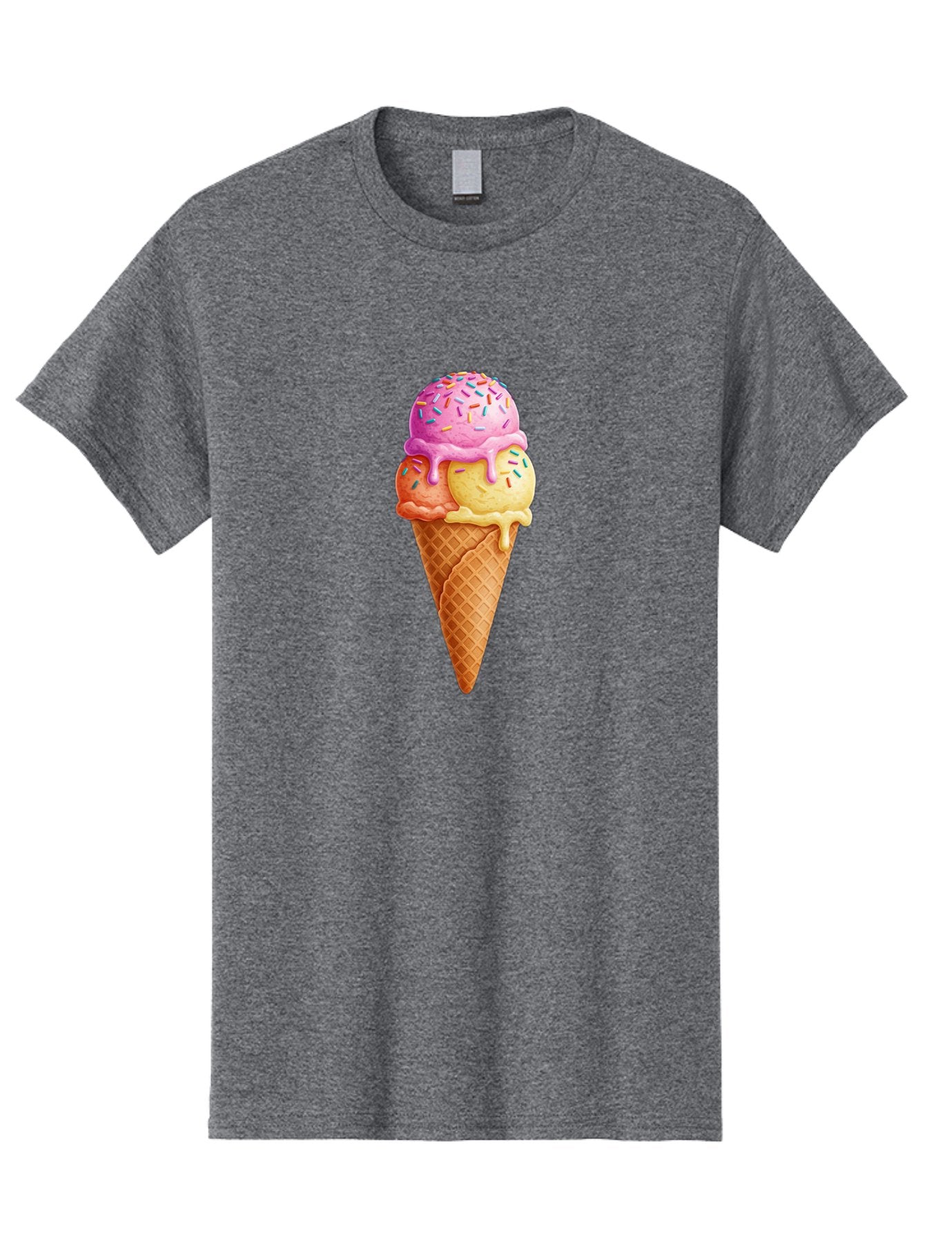 Triple-Scoop-Ice-Cream-3 Men'S Graphic Tee, 100% Cotton, Comfortable Casual Summer Wear, Machine Washable, Triple Scoop Ice Cream, Waffle Cone, Colorful Sprinkles, Melting Ice Cream, Sweet Treat, Dessert Delight, Pastel Colors, Summer Fun, Bab556 6