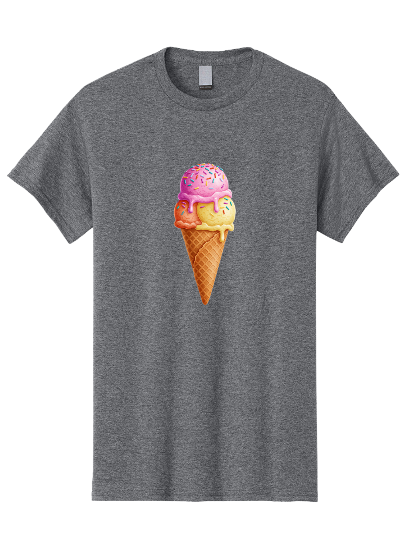 Triple-Scoop-Ice-Cream-3 Men'S Graphic Tee, 100% Cotton, Comfortable Casual Summer Wear, Machine Washable, Triple Scoop Ice Cream, Waffle Cone, Colorful Sprinkles, Melting Ice Cream, Sweet Treat, Dessert Delight, Pastel Colors, Summer Fun, Bab556 7