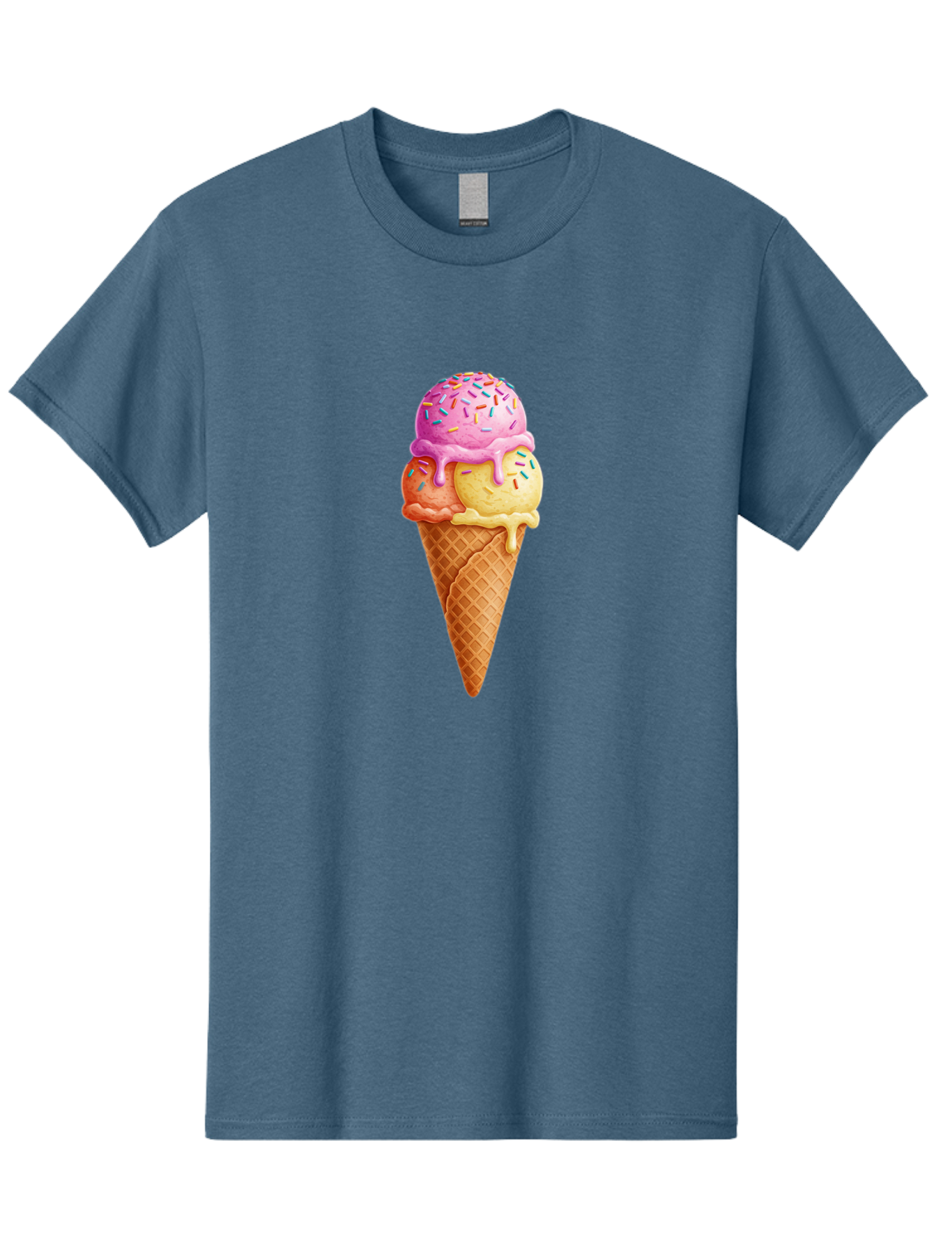 Triple-Scoop-Ice-Cream-3 Men'S Graphic Tee, 100% Cotton, Comfortable Casual Summer Wear, Machine Washable, Triple Scoop Ice Cream, Waffle Cone, Colorful Sprinkles, Melting Ice Cream, Sweet Treat, Dessert Delight, Pastel Colors, Summer Fun, Bab556 9