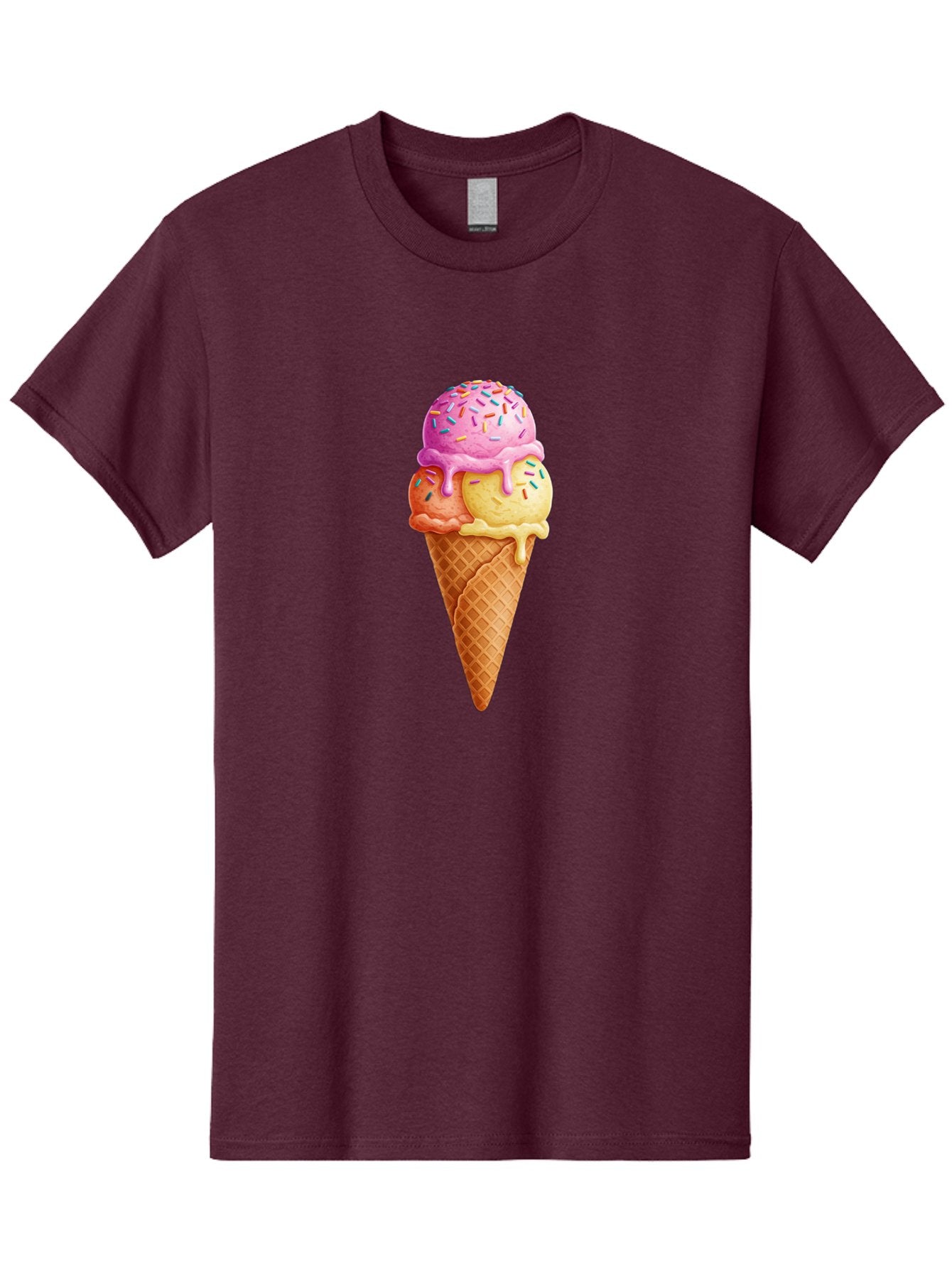 Triple-Scoop-Ice-Cream-3 Men'S Graphic Tee, 100% Cotton, Comfortable Casual Summer Wear, Machine Washable, Triple Scoop Ice Cream, Waffle Cone, Colorful Sprinkles, Melting Ice Cream, Sweet Treat, Dessert Delight, Pastel Colors, Summer Fun, Bab556 5
