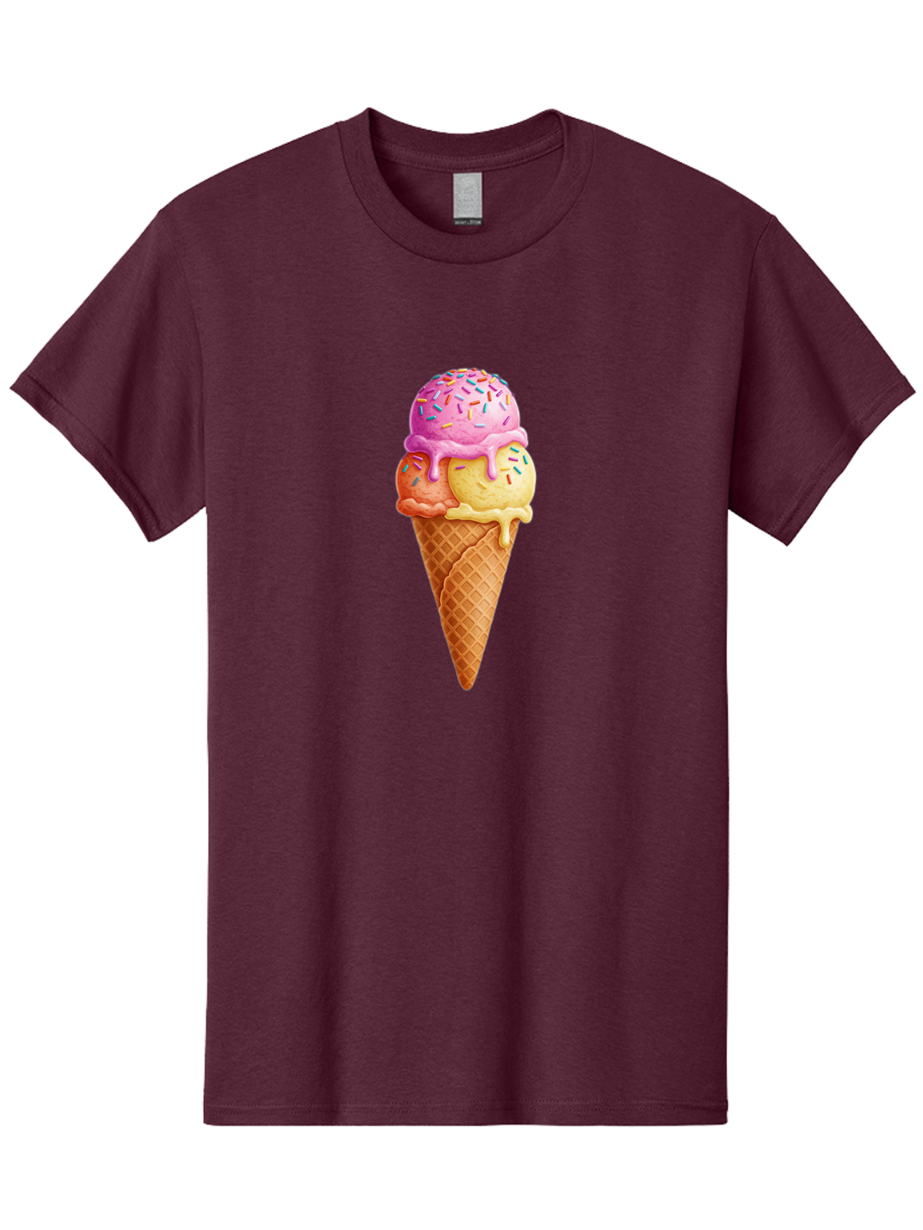 Triple-Scoop-Ice-Cream-3 Men'S Graphic Tee, 100% Cotton, Comfortable Casual Summer Wear, Machine Washable, Triple Scoop Ice Cream, Waffle Cone, Colorful Sprinkles, Melting Ice Cream, Sweet Treat, Dessert Delight, Pastel Colors, Summer Fun, Bab556 8