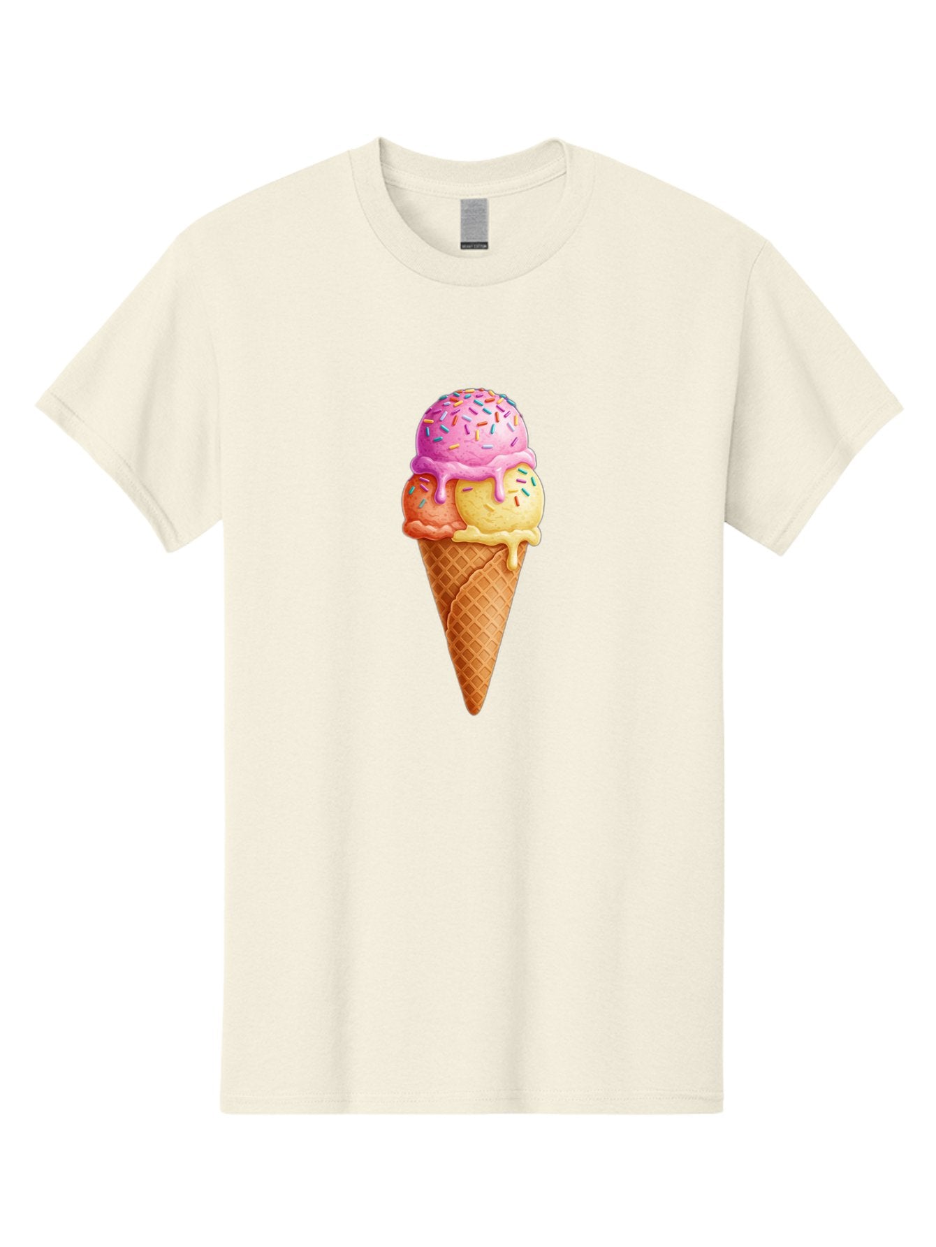 Triple-Scoop-Ice-Cream-3 Men'S Graphic Tee, 100% Cotton, Comfortable Casual Summer Wear, Machine Washable, Triple Scoop Ice Cream, Waffle Cone, Colorful Sprinkles, Melting Ice Cream, Sweet Treat, Dessert Delight, Pastel Colors, Summer Fun, Bab556 7