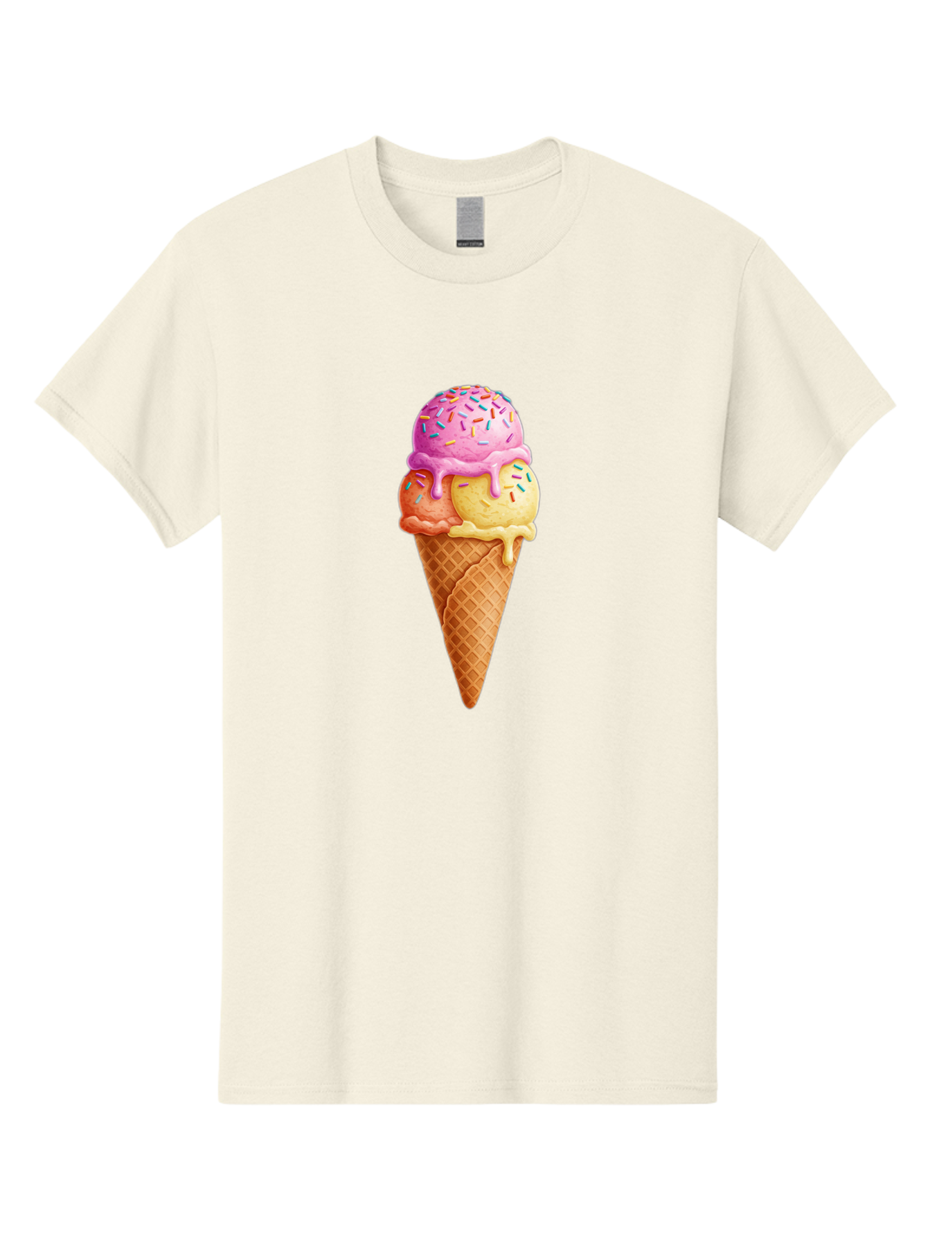 Triple-Scoop-Ice-Cream-3 Men'S Graphic Tee, 100% Cotton, Comfortable Casual Summer Wear, Machine Washable, Triple Scoop Ice Cream, Waffle Cone, Colorful Sprinkles, Melting Ice Cream, Sweet Treat, Dessert Delight, Pastel Colors, Summer Fun, Bab556 13