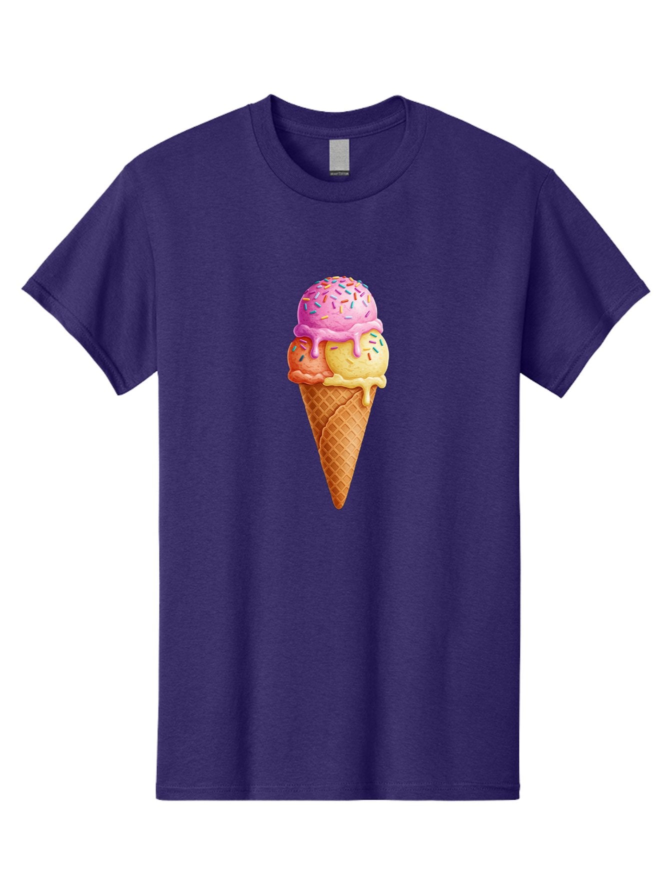 Triple-Scoop-Ice-Cream-3 Men'S Graphic Tee, 100% Cotton, Comfortable Casual Summer Wear, Machine Washable, Triple Scoop Ice Cream, Waffle Cone, Colorful Sprinkles, Melting Ice Cream, Sweet Treat, Dessert Delight, Pastel Colors, Summer Fun, Bab556 8