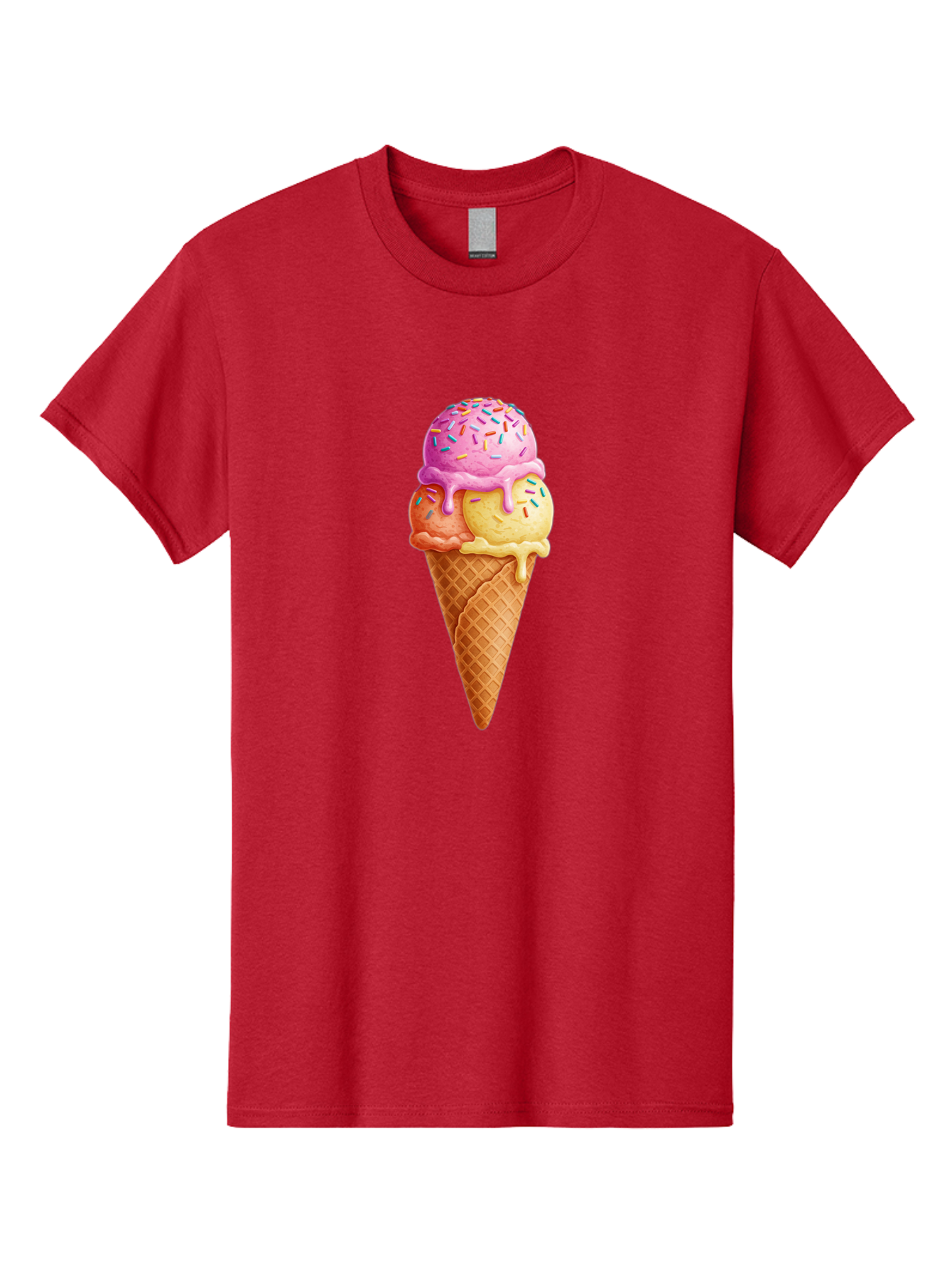 Triple-Scoop-Ice-Cream-3 Men'S Graphic Tee, 100% Cotton, Comfortable Casual Summer Wear, Machine Washable, Triple Scoop Ice Cream, Waffle Cone, Colorful Sprinkles, Melting Ice Cream, Sweet Treat, Dessert Delight, Pastel Colors, Summer Fun, Bab556 5