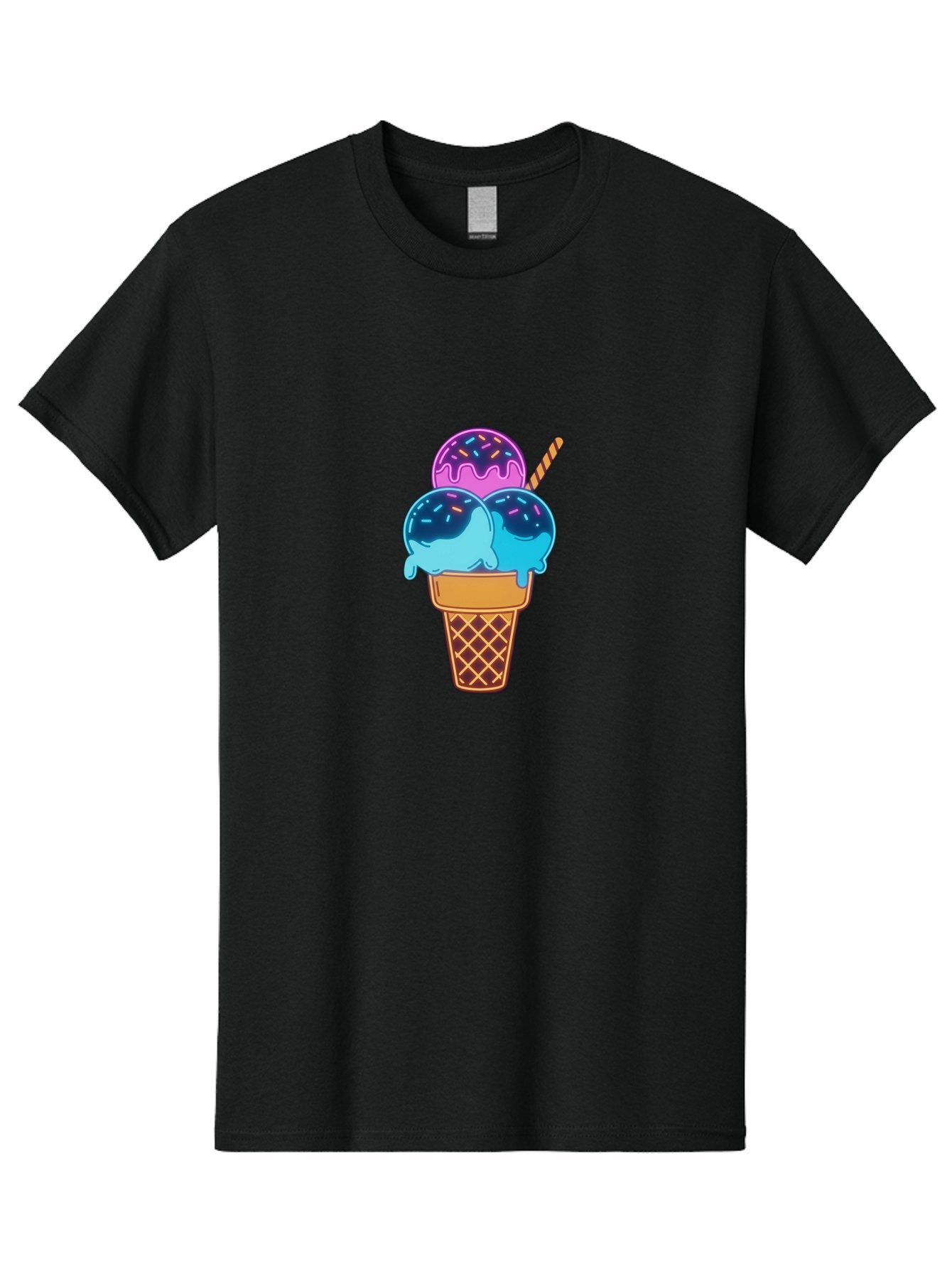 Triple-Scoop-Ice-Cream Men'S Graphic Tee, 100% Cotton, Comfortable Casual Summer Wear, Machine Washable, Ice Cream Cone, Three Scoops, Colorful Treats, Sweet Dessert, Sprinkles, Waffle Cone, Summer Fun, Creamy Texture, Vibrant Colors, Bab557