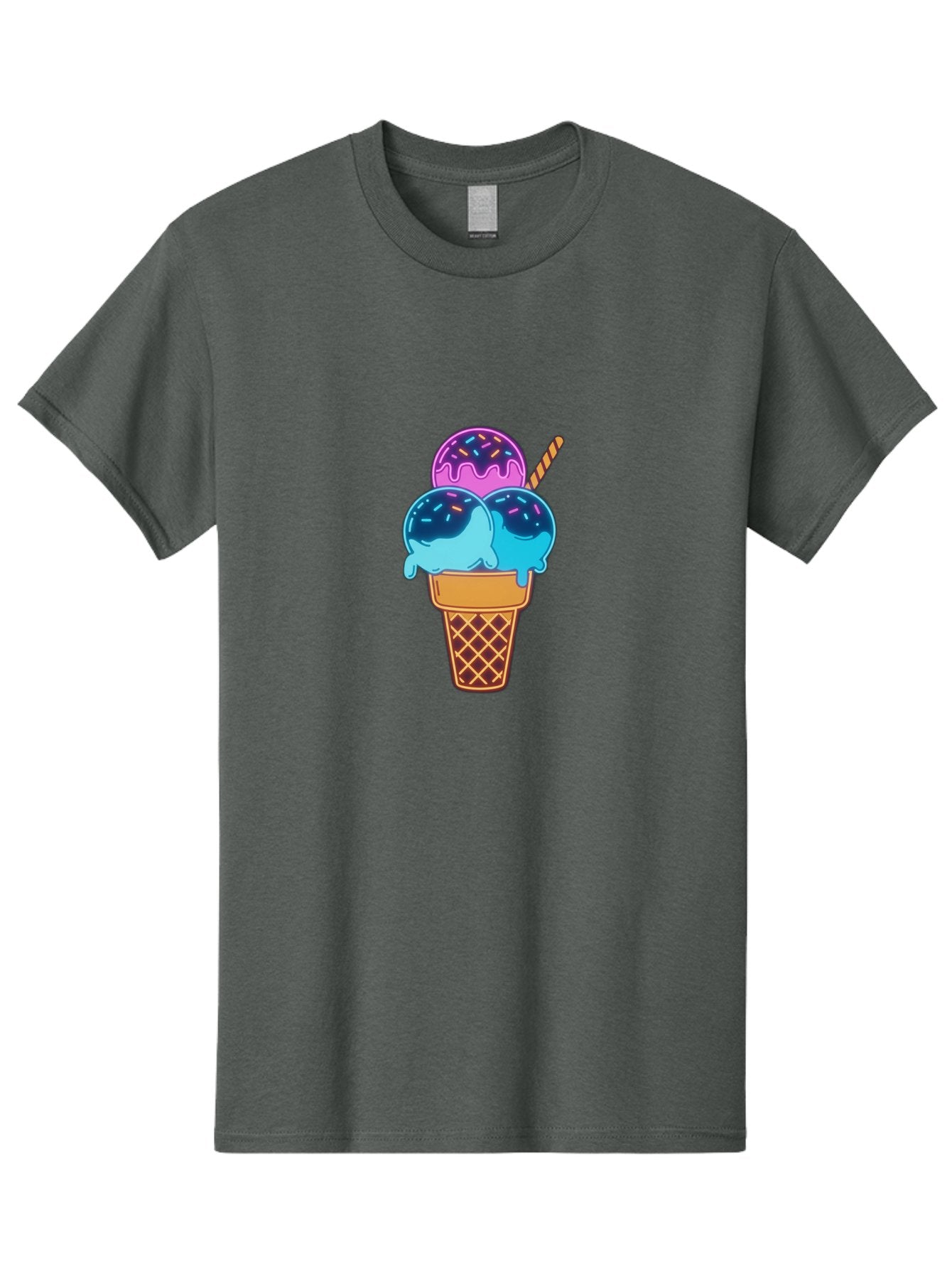 Triple-Scoop-Ice-Cream Men'S Graphic Tee, 100% Cotton, Comfortable Casual Summer Wear, Machine Washable, Ice Cream Cone, Three Scoops, Colorful Treats, Sweet Dessert, Sprinkles, Waffle Cone, Summer Fun, Creamy Texture, Vibrant Colors, Bab557 5