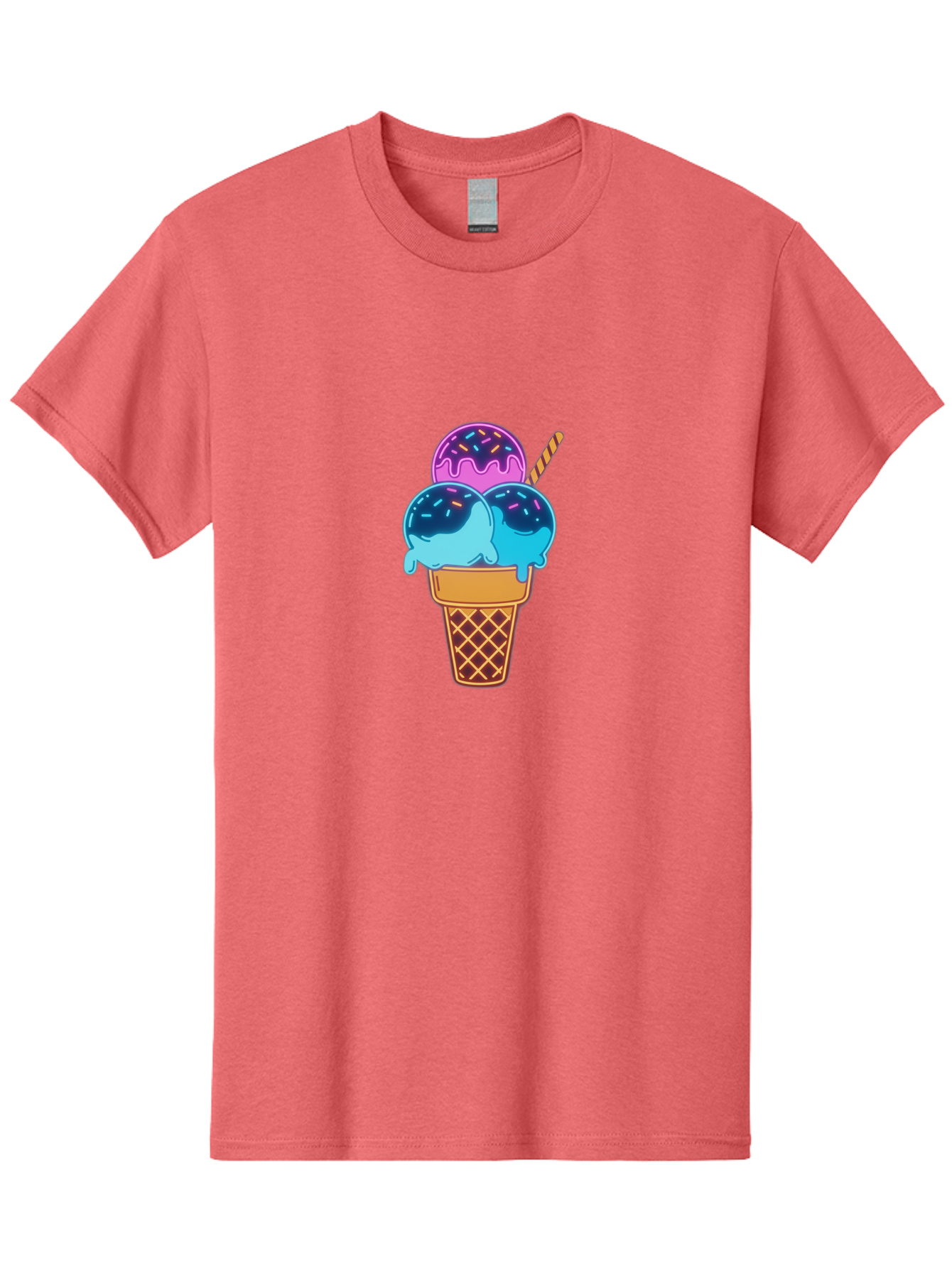 Triple-Scoop-Ice-Cream Men'S Graphic Tee, 100% Cotton, Comfortable Casual Summer Wear, Machine Washable, Ice Cream Cone, Three Scoops, Colorful Treats, Sweet Dessert, Sprinkles, Waffle Cone, Summer Fun, Creamy Texture, Vibrant Colors, Bab557 14