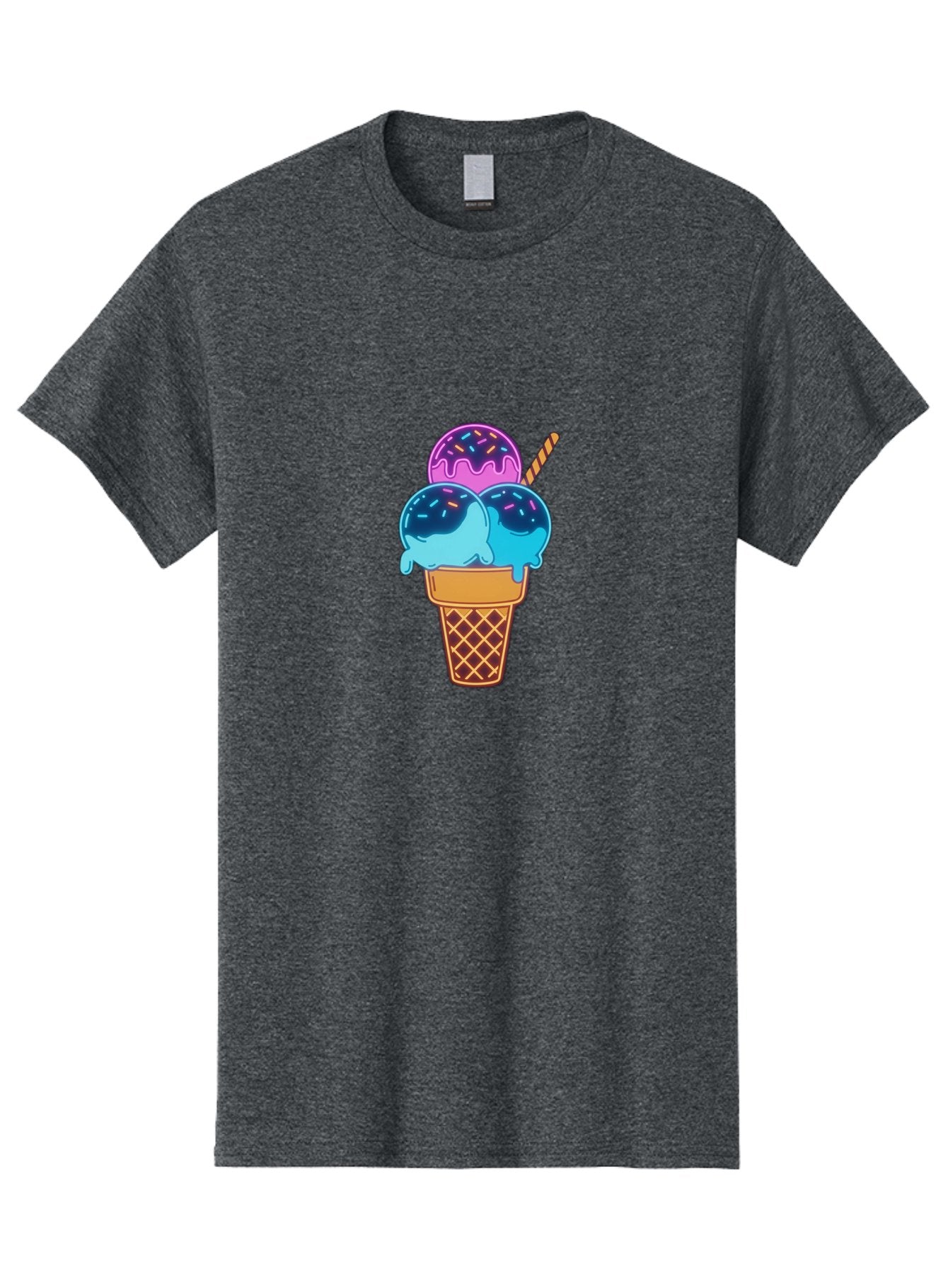 Triple-Scoop-Ice-Cream Men'S Graphic Tee, 100% Cotton, Comfortable Casual Summer Wear, Machine Washable, Ice Cream Cone, Three Scoops, Colorful Treats, Sweet Dessert, Sprinkles, Waffle Cone, Summer Fun, Creamy Texture, Vibrant Colors, Bab557 9