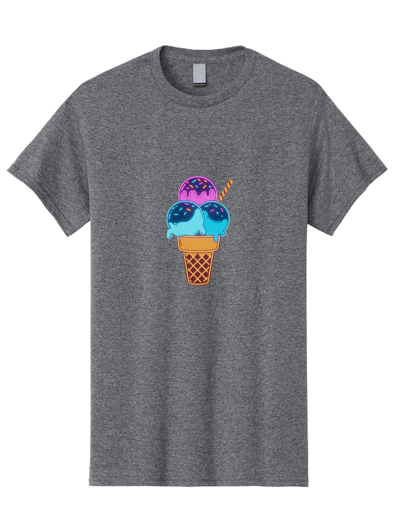 Triple-Scoop-Ice-Cream Men'S Graphic Tee, 100% Cotton, Comfortable Casual Summer Wear, Machine Washable, Ice Cream Cone, Three Scoops, Colorful Treats, Sweet Dessert, Sprinkles, Waffle Cone, Summer Fun, Creamy Texture, Vibrant Colors, Bab557