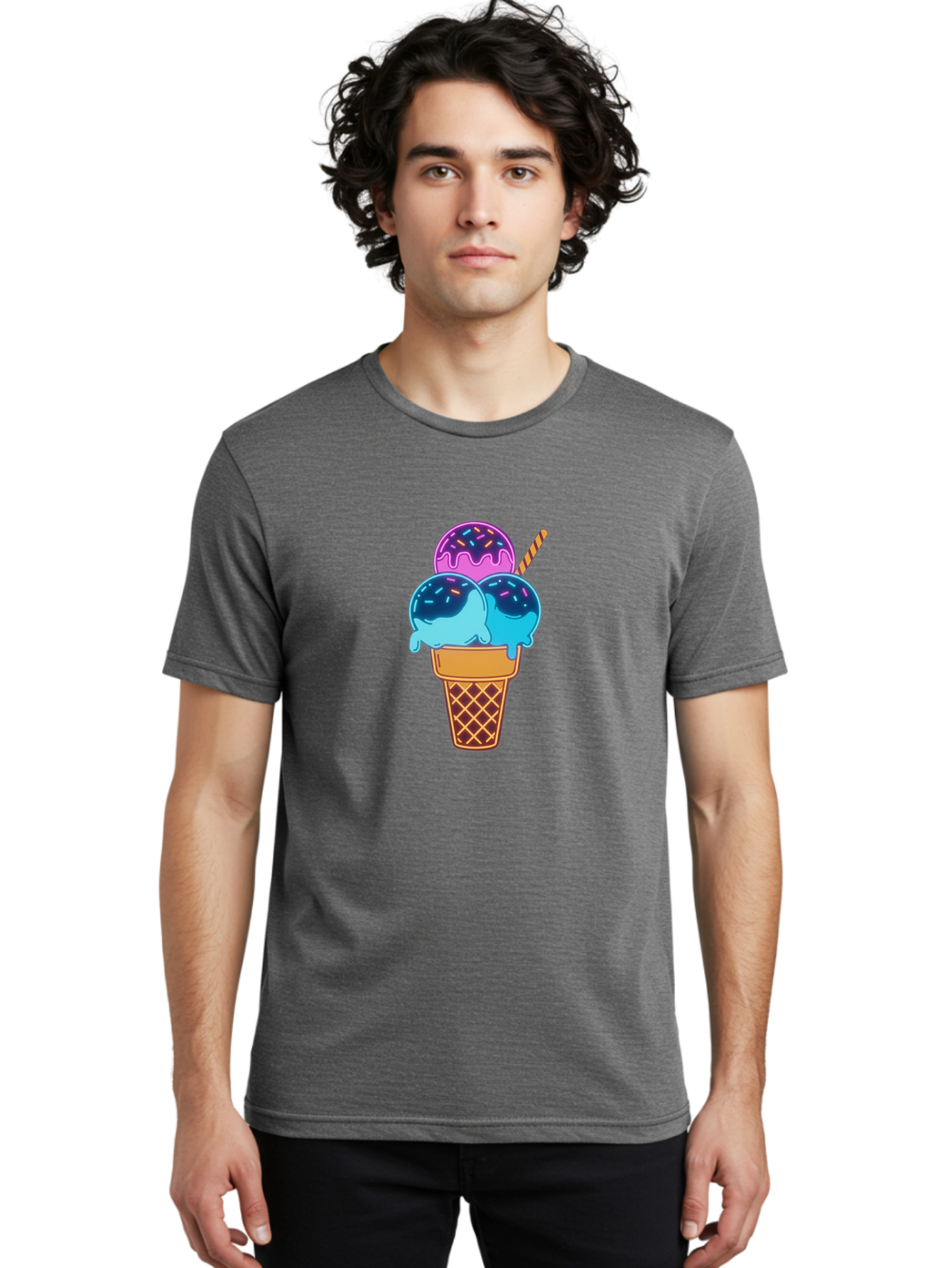 Triple-Scoop-Ice-Cream Men'S Graphic Tee, 100% Cotton, Comfortable Casual Summer Wear, Machine Washable, Ice Cream Cone, Three Scoops, Colorful Treats, Sweet Dessert, Sprinkles, Waffle Cone, Summer Fun, Creamy Texture, Vibrant Colors, Bab557 17