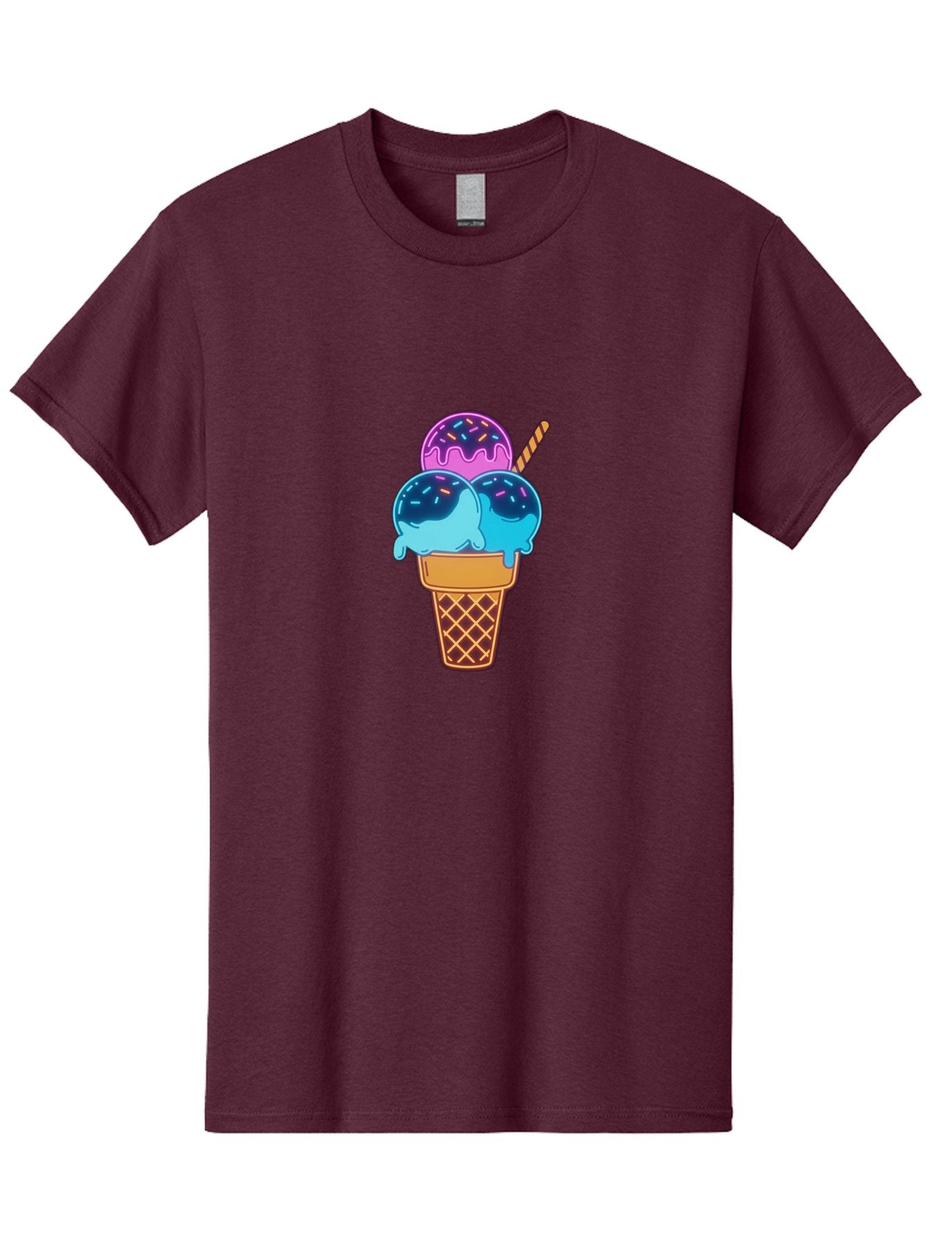 Triple-Scoop-Ice-Cream Men'S Graphic Tee, 100% Cotton, Comfortable Casual Summer Wear, Machine Washable, Ice Cream Cone, Three Scoops, Colorful Treats, Sweet Dessert, Sprinkles, Waffle Cone, Summer Fun, Creamy Texture, Vibrant Colors, Bab557 15