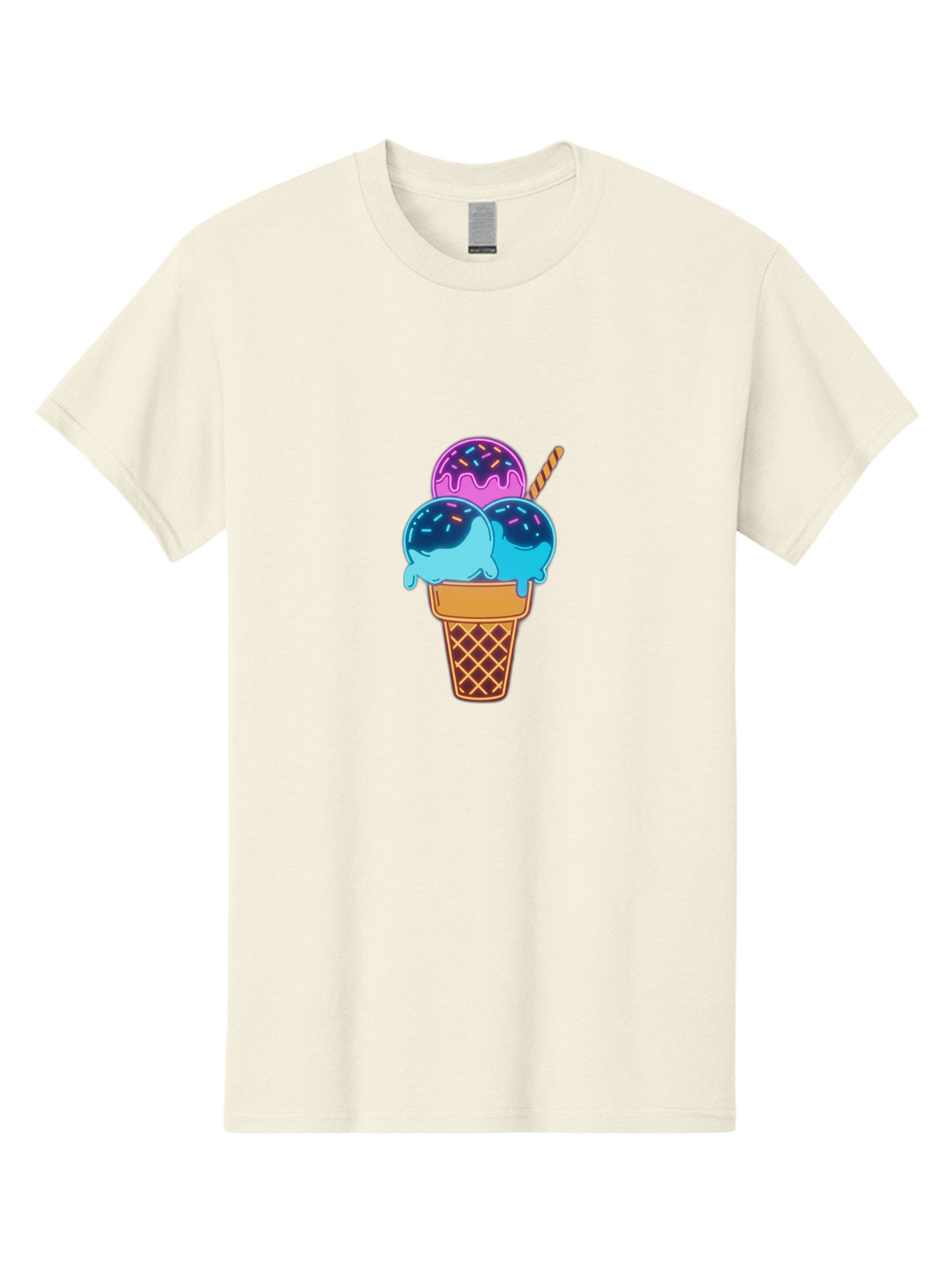 Triple-Scoop-Ice-Cream Men'S Graphic Tee, 100% Cotton, Comfortable Casual Summer Wear, Machine Washable, Ice Cream Cone, Three Scoops, Colorful Treats, Sweet Dessert, Sprinkles, Waffle Cone, Summer Fun, Creamy Texture, Vibrant Colors, Bab557 15