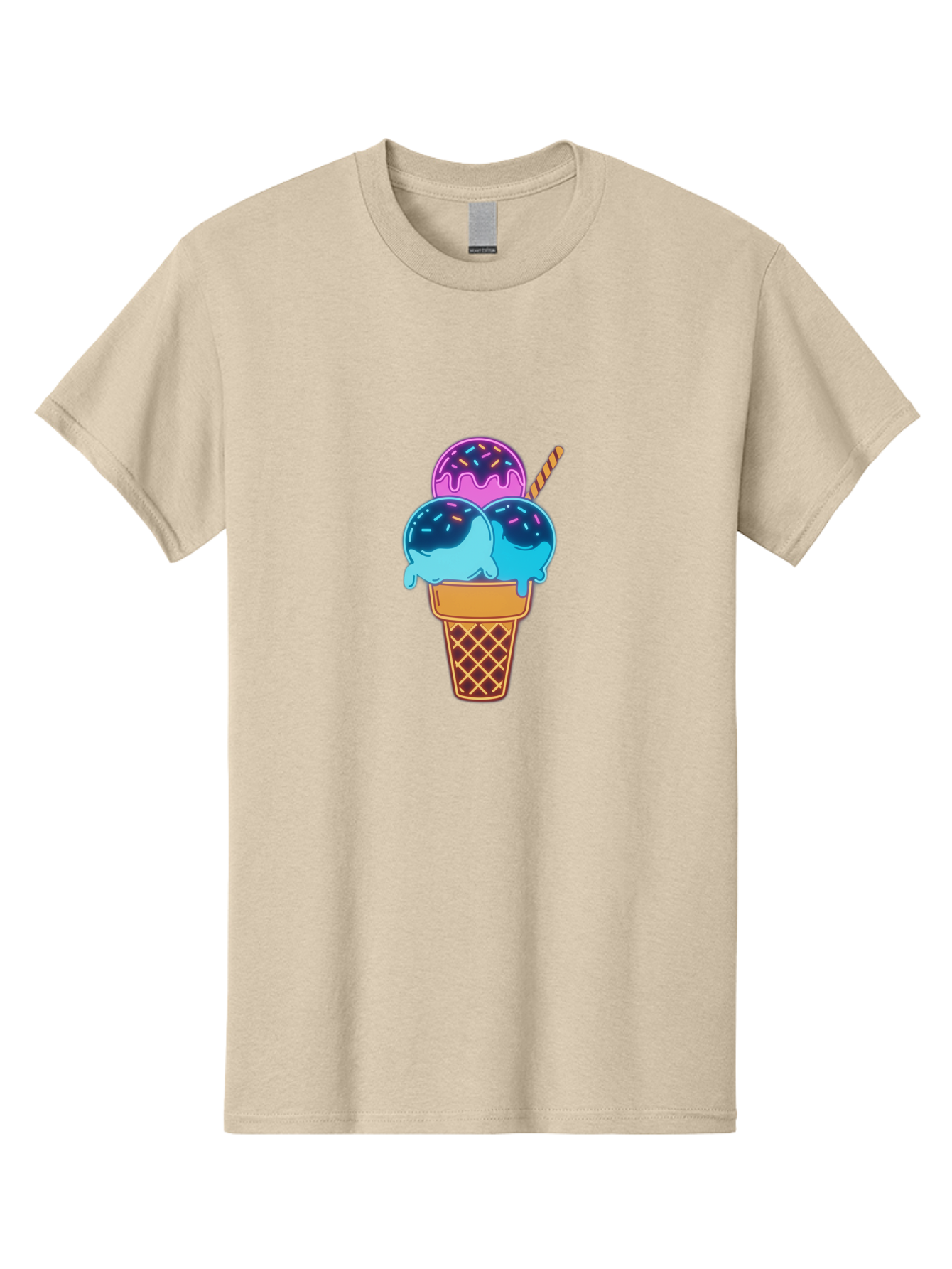 Triple-Scoop-Ice-Cream Men'S Graphic Tee, 100% Cotton, Comfortable Casual Summer Wear, Machine Washable, Ice Cream Cone, Three Scoops, Colorful Treats, Sweet Dessert, Sprinkles, Waffle Cone, Summer Fun, Creamy Texture, Vibrant Colors, Bab557 13