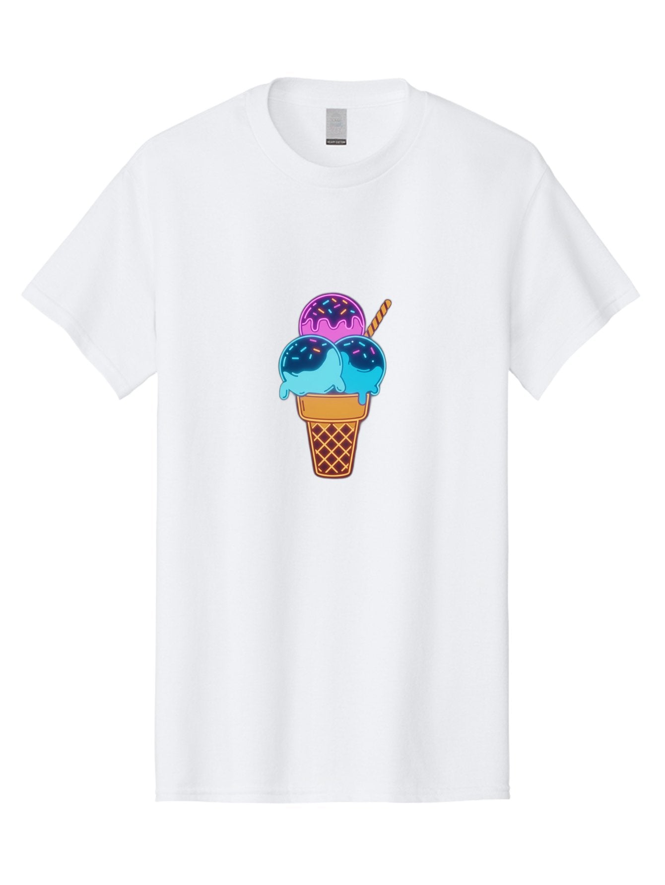 Triple-Scoop-Ice-Cream Men'S Graphic Tee, 100% Cotton, Comfortable Casual Summer Wear, Machine Washable, Ice Cream Cone, Three Scoops, Colorful Treats, Sweet Dessert, Sprinkles, Waffle Cone, Summer Fun, Creamy Texture, Vibrant Colors, Bab557 6