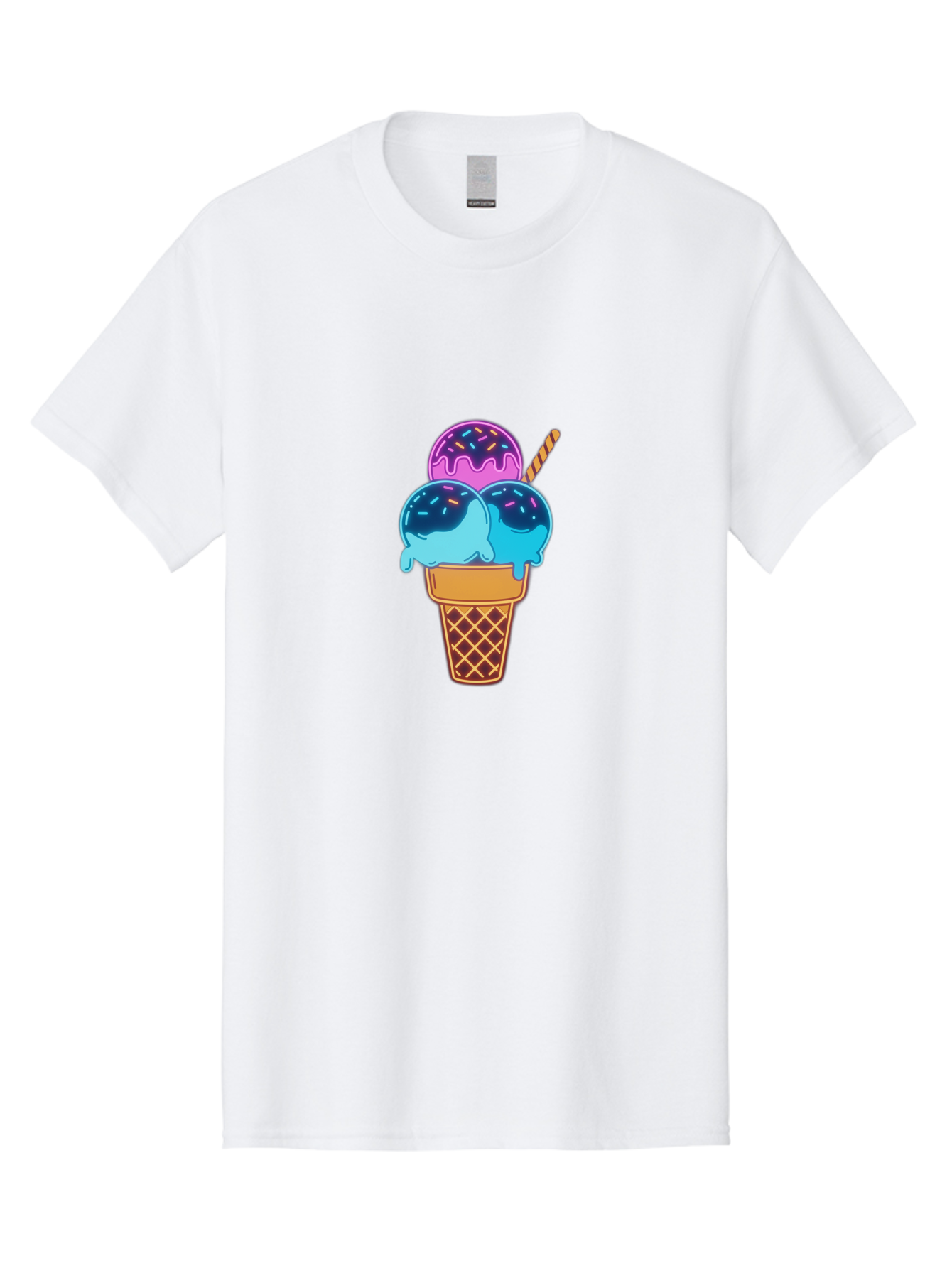 Triple-Scoop-Ice-Cream Men'S Graphic Tee, 100% Cotton, Comfortable Casual Summer Wear, Machine Washable, Ice Cream Cone, Three Scoops, Colorful Treats, Sweet Dessert, Sprinkles, Waffle Cone, Summer Fun, Creamy Texture, Vibrant Colors, Bab557 7