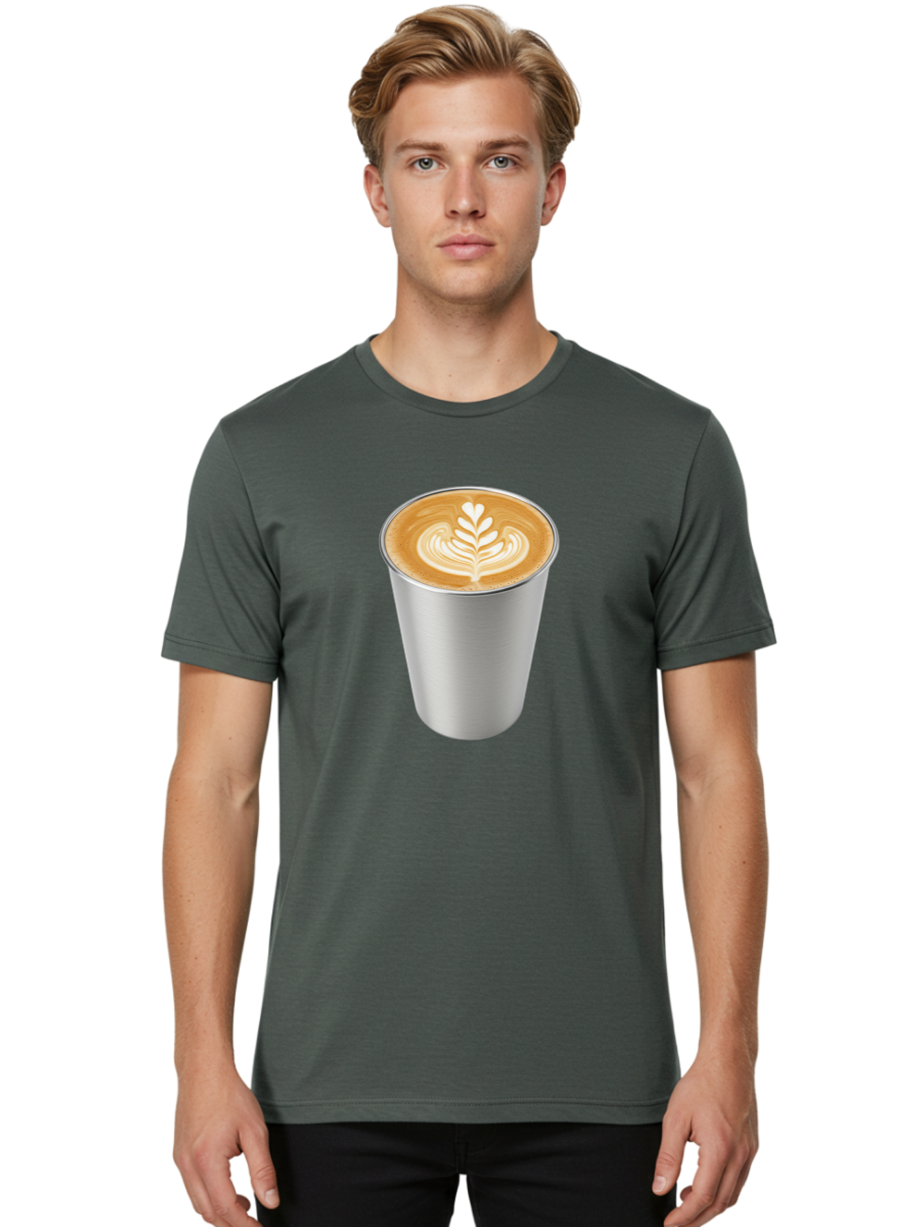 Tulip-Latte Men'S Graphic Tee, 100% Cotton, Comfortable Casual Summer Wear, Machine Washable, Coffee In A Cup, Latte Art, Heart Leaf Design, Silver Cup, Coffee Drink, Coffee Culture, Espresso, Creamy Foam, Morning Coffee, Caffeine Boost Bab558 23