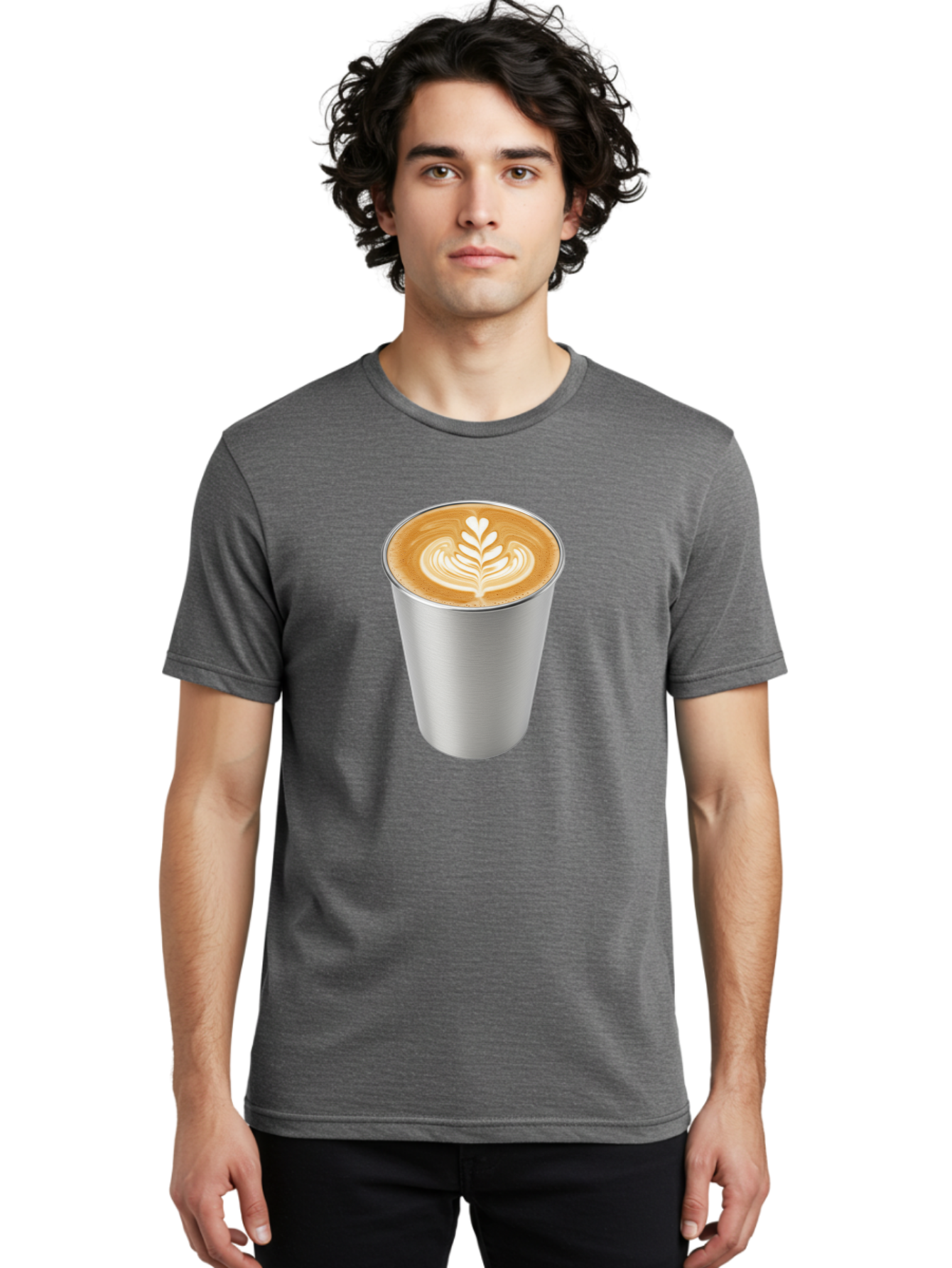 Tulip-Latte Men'S Graphic Tee, 100% Cotton, Comfortable Casual Summer Wear, Machine Washable, Coffee In A Cup, Latte Art, Heart Leaf Design, Silver Cup, Coffee Drink, Coffee Culture, Espresso, Creamy Foam, Morning Coffee, Caffeine Boost Bab558 27