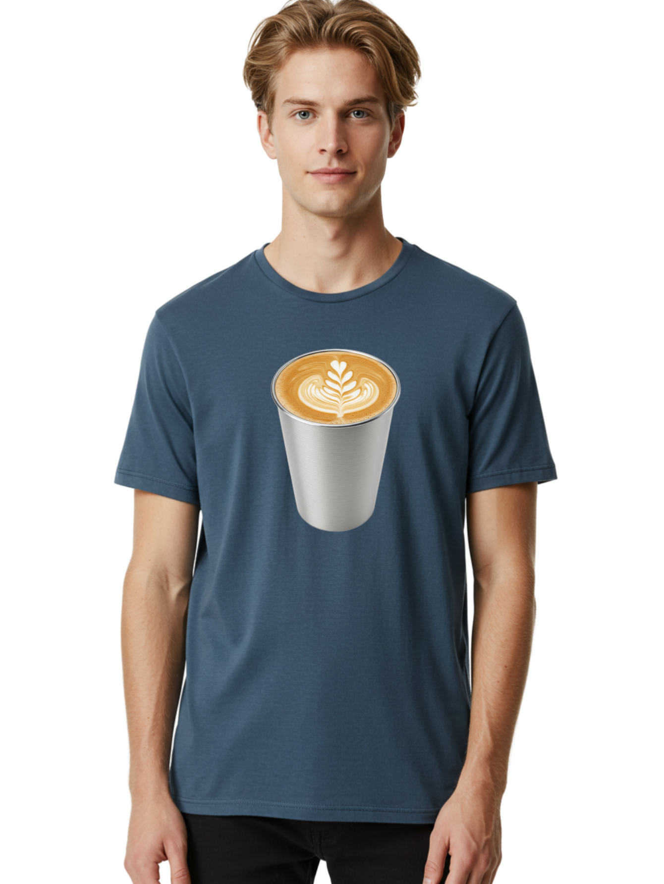 Tulip-Latte Men'S Graphic Tee, 100% Cotton, Comfortable Casual Summer Wear, Machine Washable, Coffee In A Cup, Latte Art, Heart Leaf Design, Silver Cup, Coffee Drink, Coffee Culture, Espresso, Creamy Foam, Morning Coffee, Caffeine Boost Bab558 21