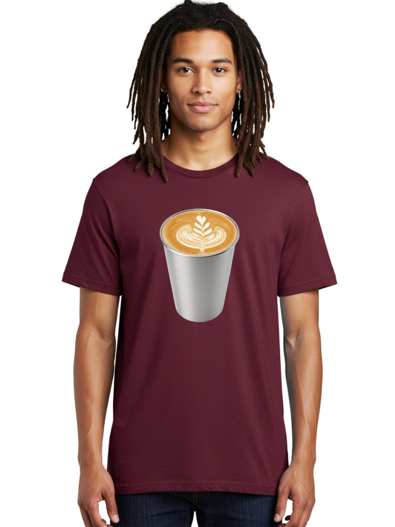 Tulip-Latte Men'S Graphic Tee, 100% Cotton, Comfortable Casual Summer Wear, Machine Washable, Coffee In A Cup, Latte Art, Heart Leaf Design, Silver Cup, Coffee Drink, Coffee Culture, Espresso, Creamy Foam, Morning Coffee, Caffeine Boost Bab558 16