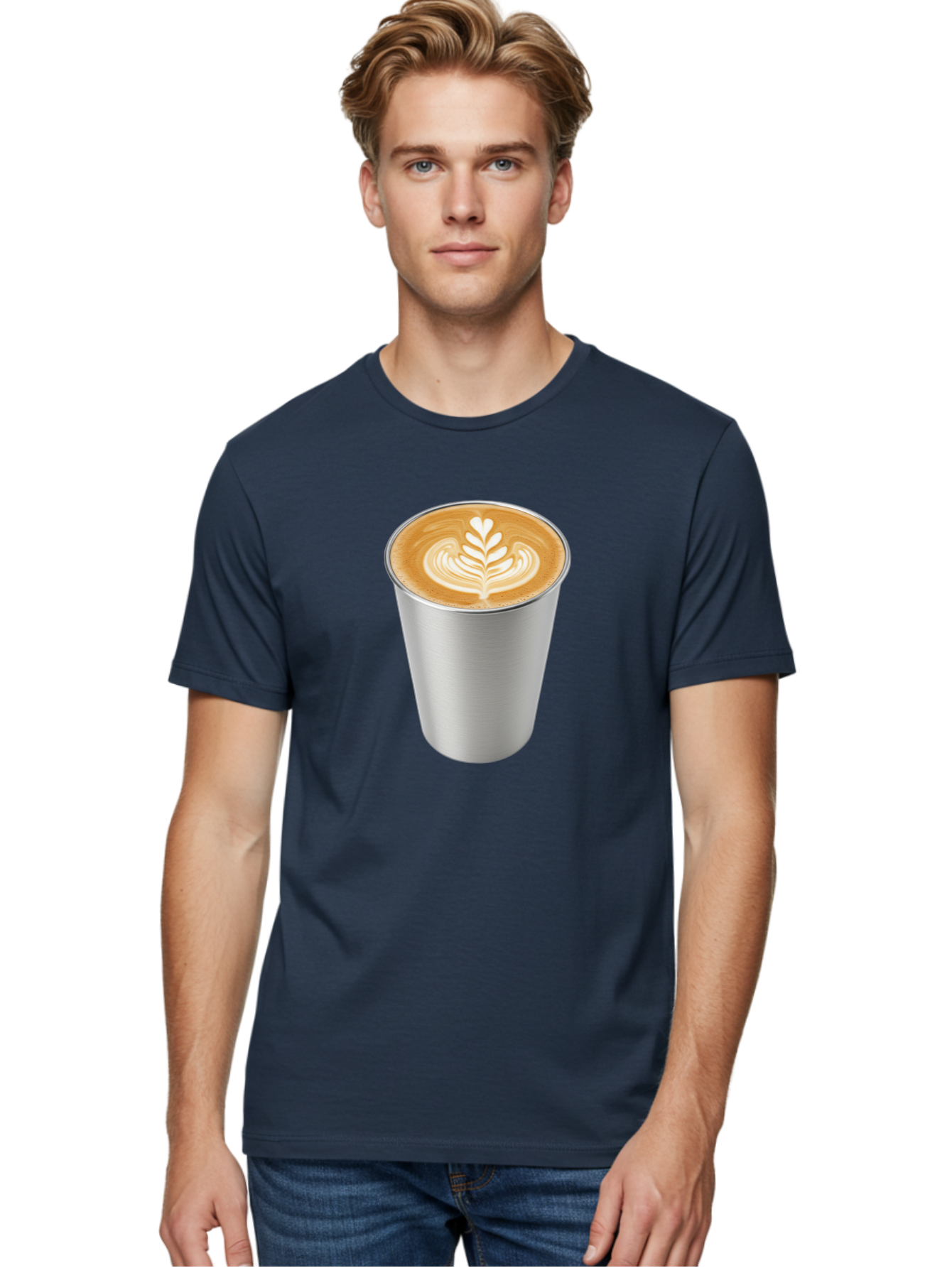 Tulip-Latte Men'S Graphic Tee, 100% Cotton, Comfortable Casual Summer Wear, Machine Washable, Coffee In A Cup, Latte Art, Heart Leaf Design, Silver Cup, Coffee Drink, Coffee Culture, Espresso, Creamy Foam, Morning Coffee, Caffeine Boost Bab558 20