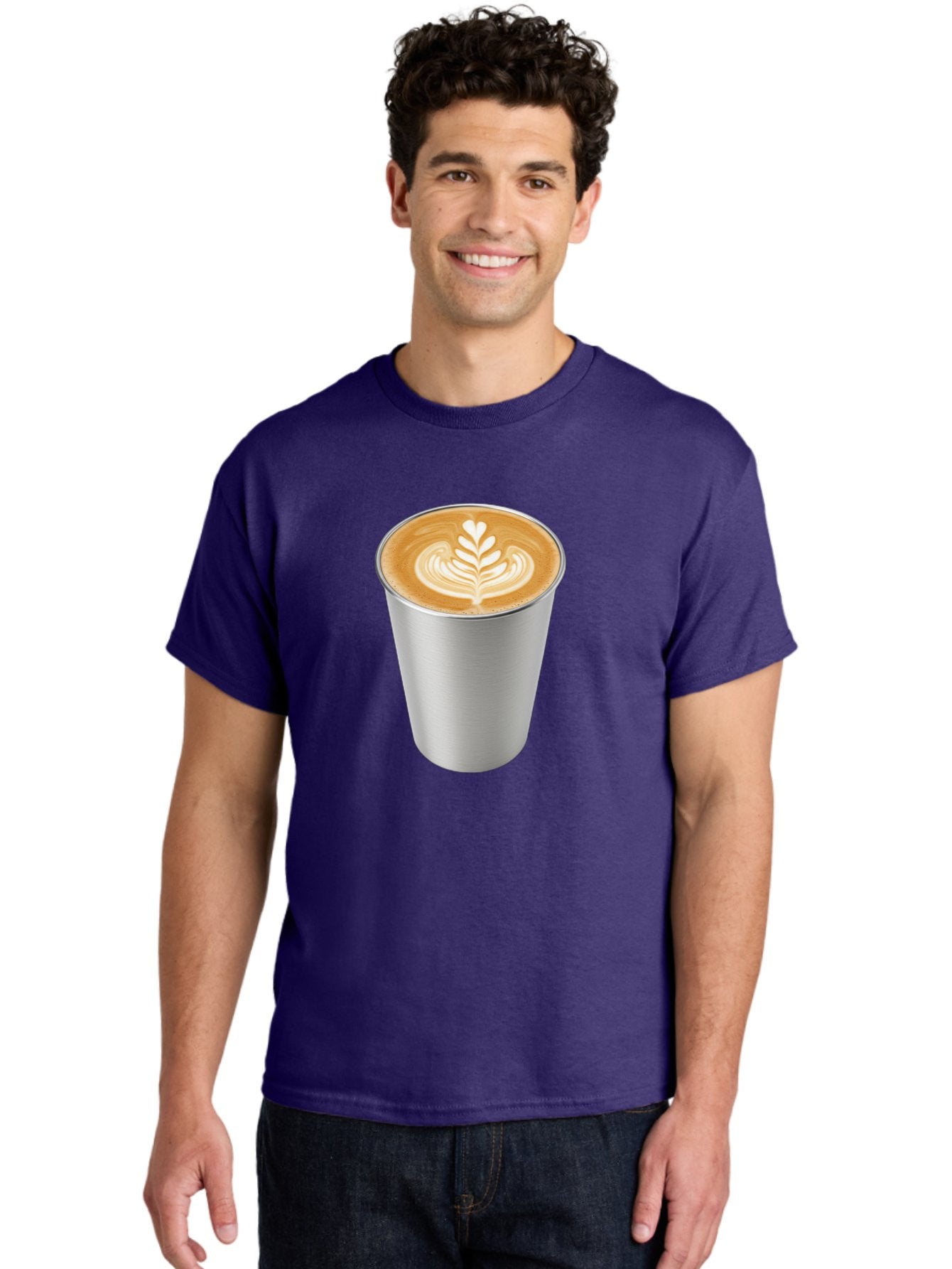 Tulip-Latte Men'S Graphic Tee, 100% Cotton, Comfortable Casual Summer Wear, Machine Washable, Coffee In A Cup, Latte Art, Heart Leaf Design, Silver Cup, Coffee Drink, Coffee Culture, Espresso, Creamy Foam, Morning Coffee, Caffeine Boost Bab558 29