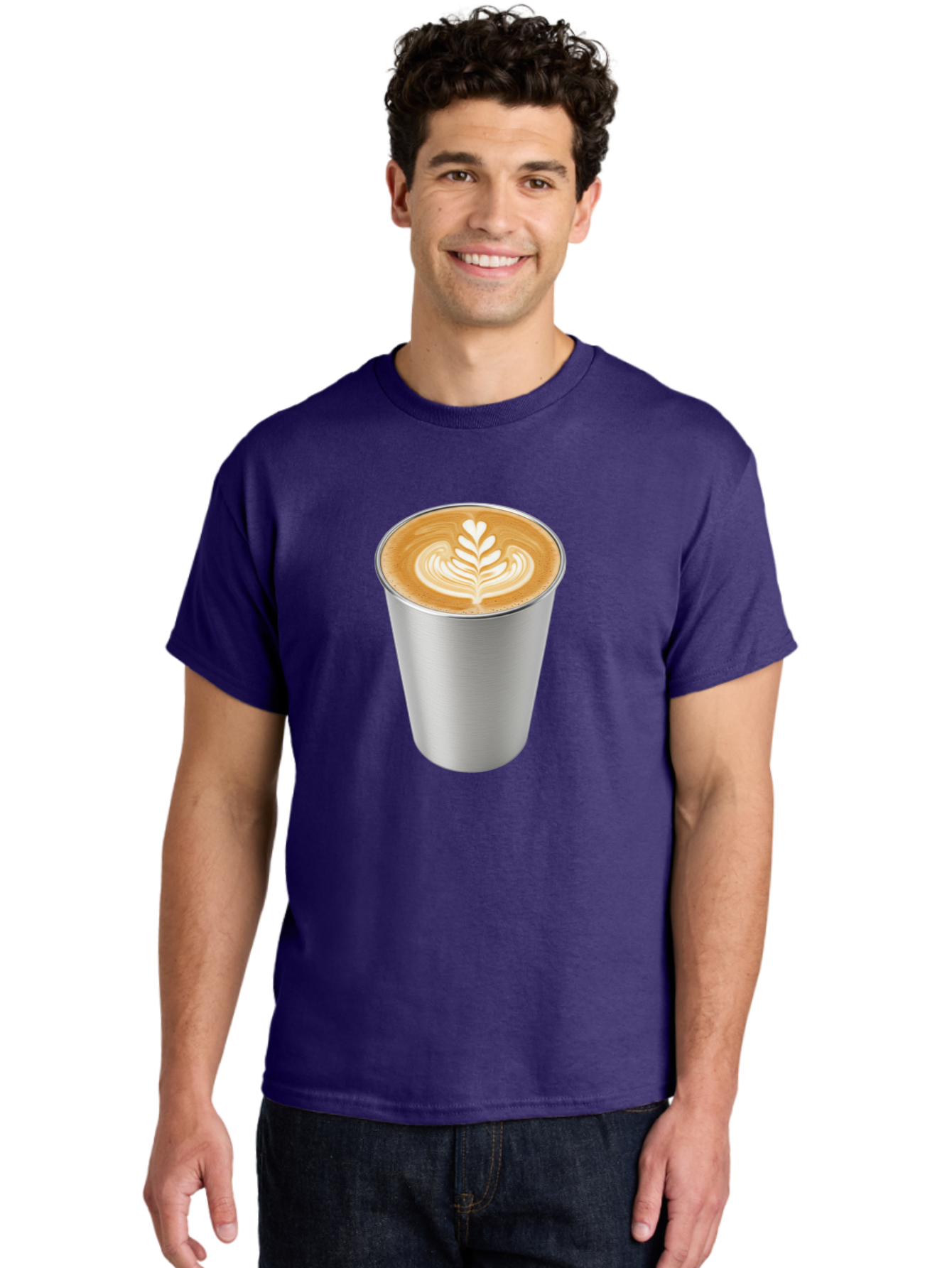 Tulip-Latte Men'S Graphic Tee, 100% Cotton, Comfortable Casual Summer Wear, Machine Washable, Coffee In A Cup, Latte Art, Heart Leaf Design, Silver Cup, Coffee Drink, Coffee Culture, Espresso, Creamy Foam, Morning Coffee, Caffeine Boost Bab558 17