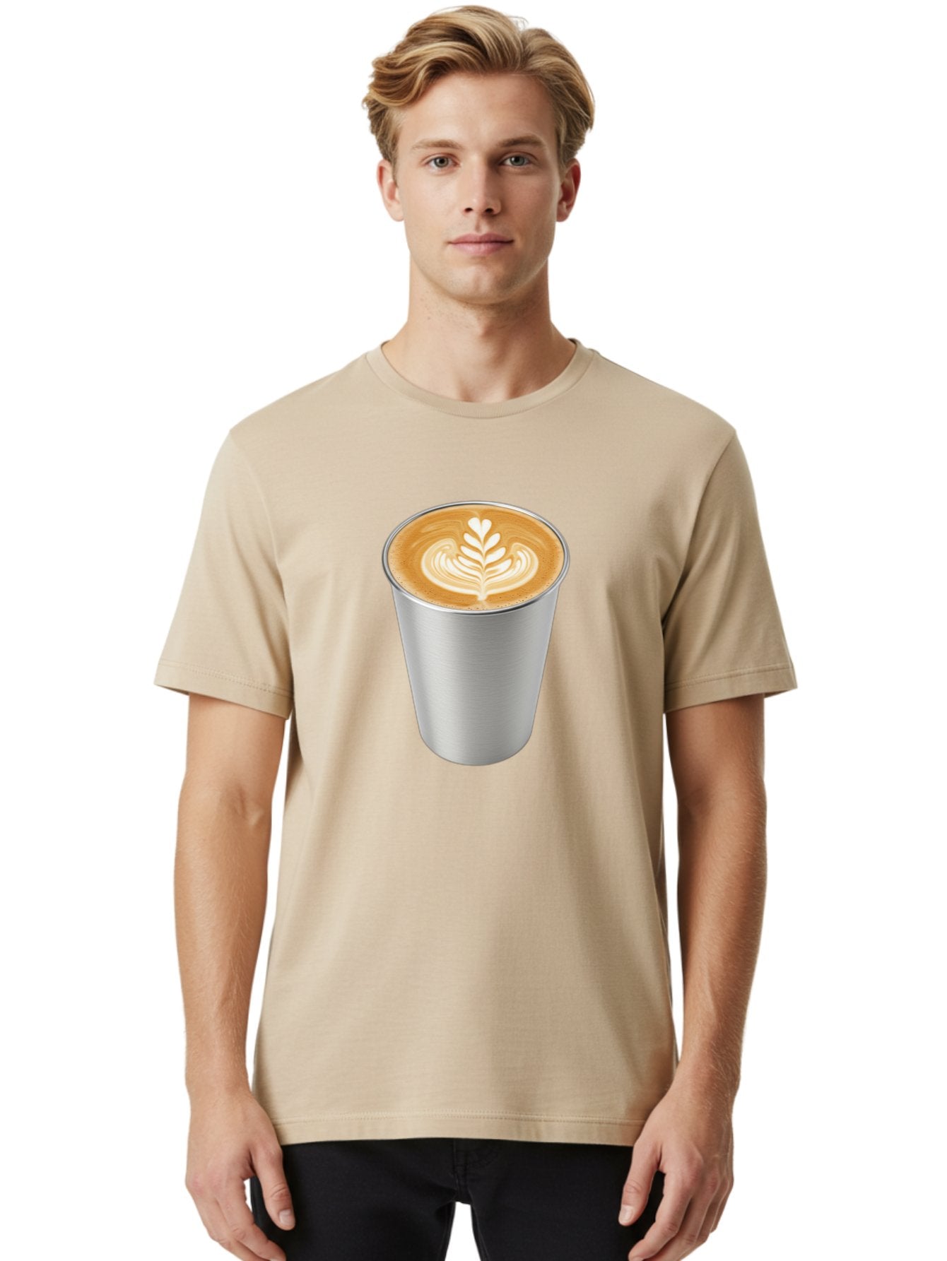 Tulip-Latte Men'S Graphic Tee, 100% Cotton, Comfortable Casual Summer Wear, Machine Washable, Coffee In A Cup, Latte Art, Heart Leaf Design, Silver Cup, Coffee Drink, Coffee Culture, Espresso, Creamy Foam, Morning Coffee, Caffeine Boost Bab558 21