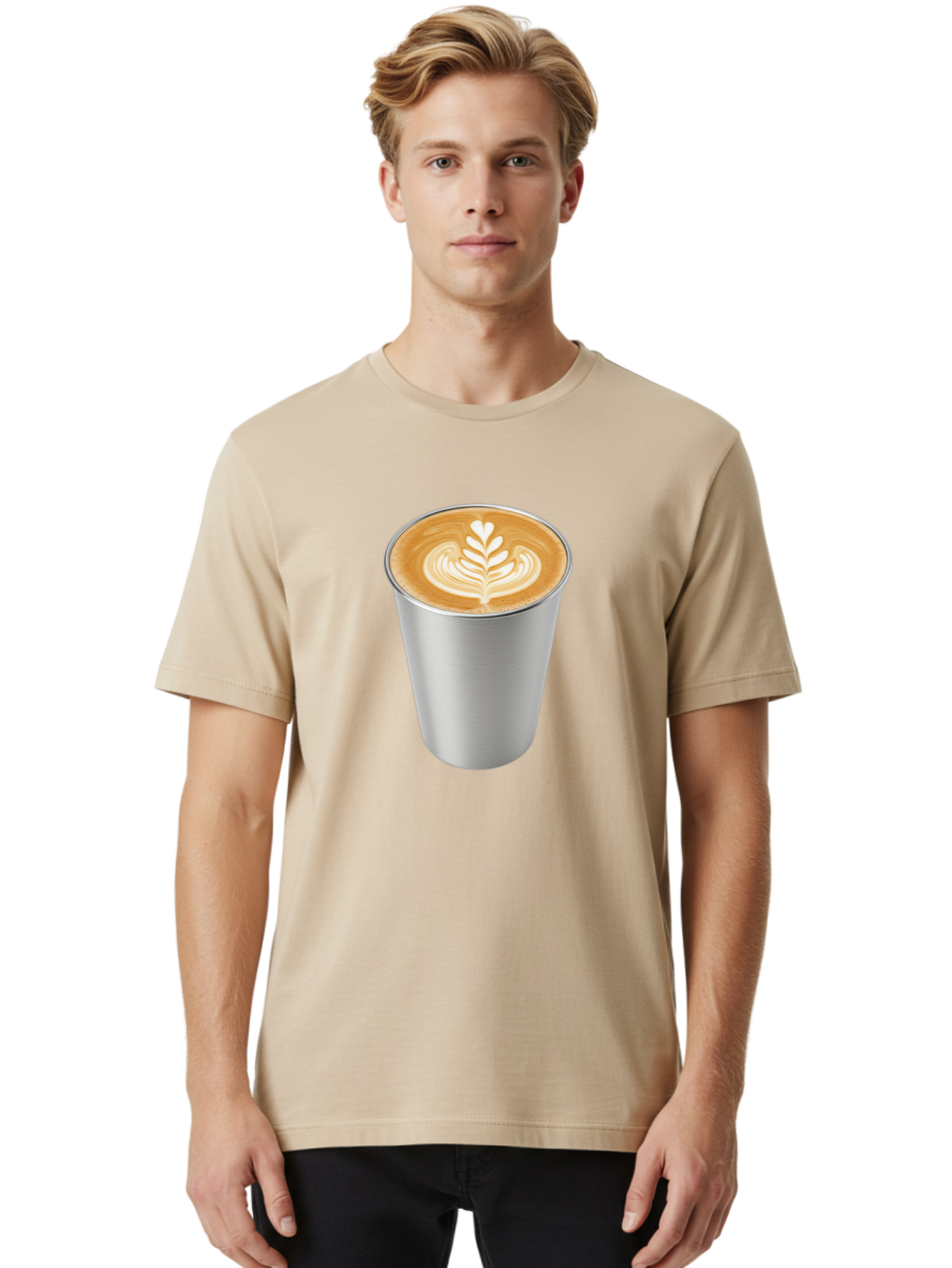 Tulip-Latte Men'S Graphic Tee, 100% Cotton, Comfortable Casual Summer Wear, Machine Washable, Coffee In A Cup, Latte Art, Heart Leaf Design, Silver Cup, Coffee Drink, Coffee Culture, Espresso, Creamy Foam, Morning Coffee, Caffeine Boost Bab558 25