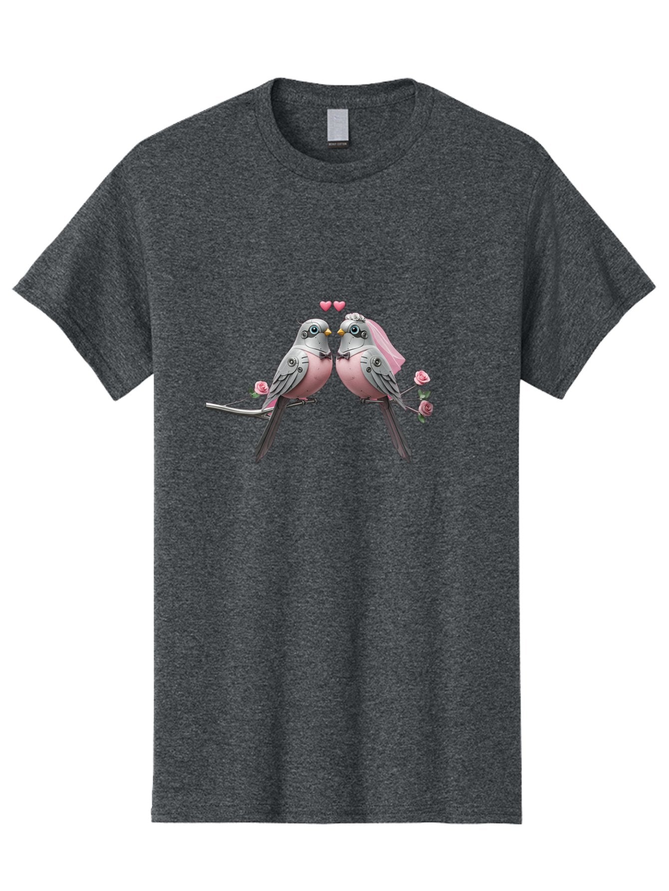 Two-Birds Men'S Graphic Tee, 100% Cotton, Comfortable Casual Summer Wear, Machine Washable, Love Birds, Couple Birds, Pink Birds On Branch, Birds With Wedding Veil, Birds Kissing, Pink Roses, Romantic Birds, Bird Couple, Adorable Birds, Bab560 8