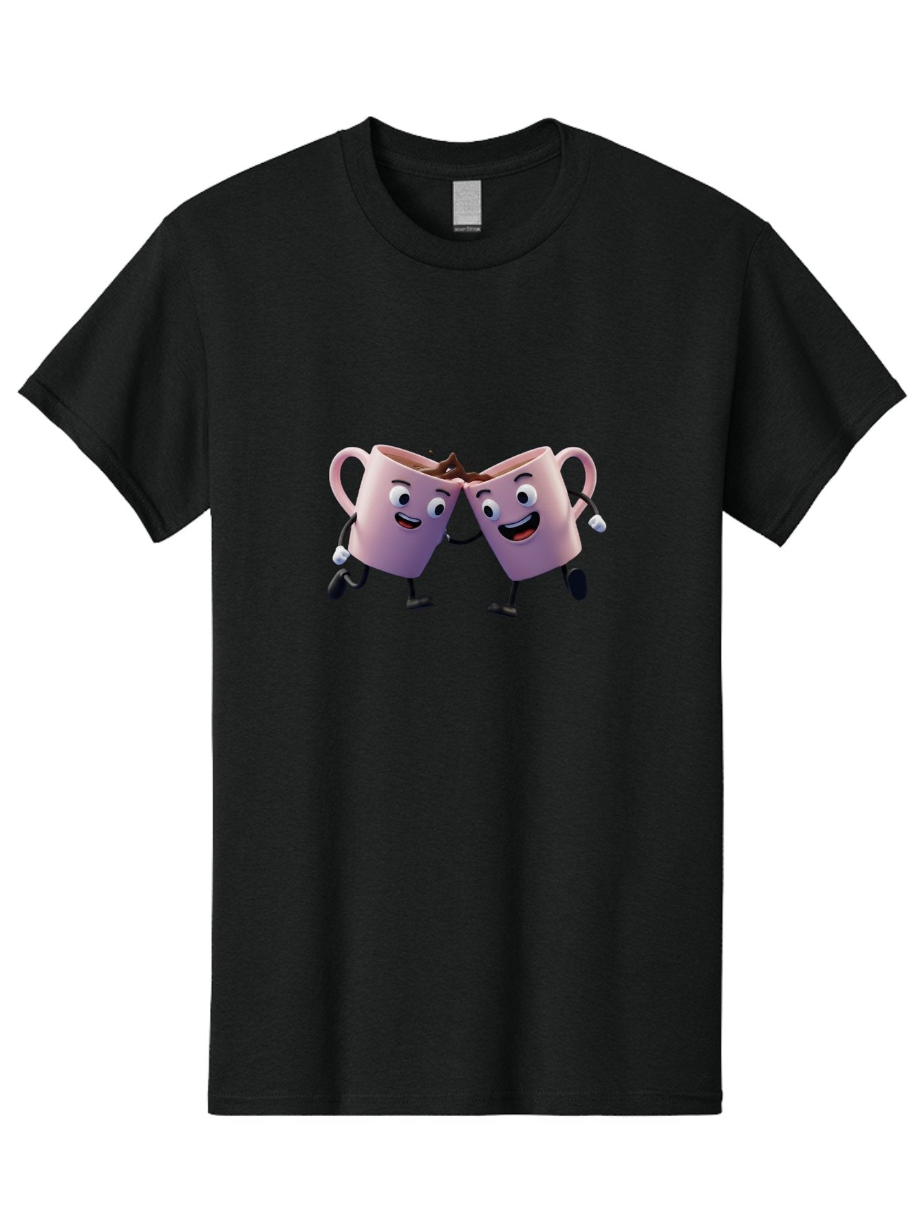 Two-Pink-Coffee-Mugs Men'S Graphic Tee, 100% Cotton, Comfortable Casual Summer Wear, Machine Washable, Coffee Mugs Cheering, Cartoon Characters, Happy Faces, Coffee Lovers, Friendship, Joyful Moments, Coffee Culture, Playful Design, Bab562 15