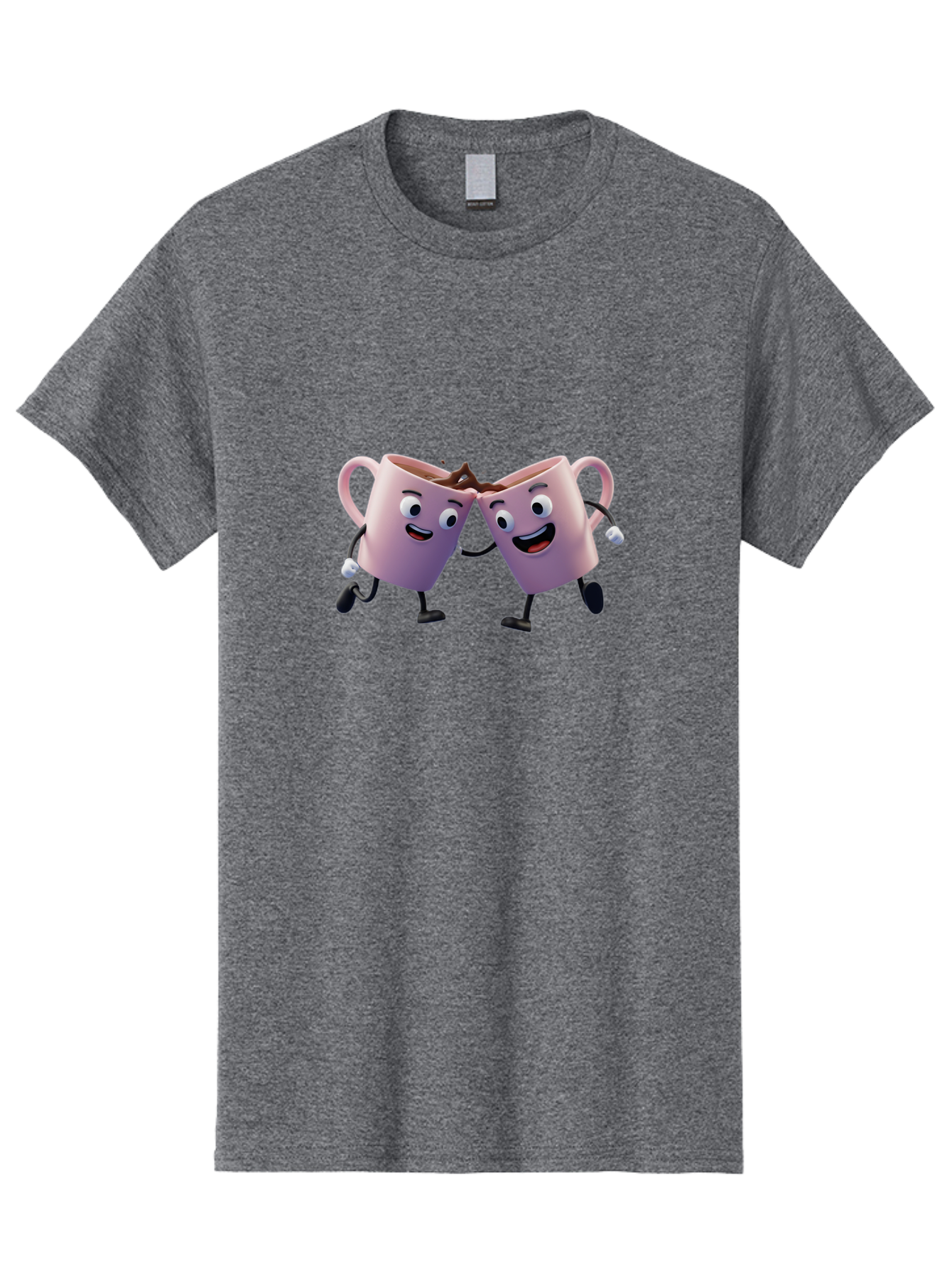 Two-Pink-Coffee-Mugs Men'S Graphic Tee, 100% Cotton, Comfortable Casual Summer Wear, Machine Washable, Coffee Mugs Cheering, Cartoon Characters, Happy Faces, Coffee Lovers, Friendship, Joyful Moments, Coffee Culture, Playful Design, Bab562 7