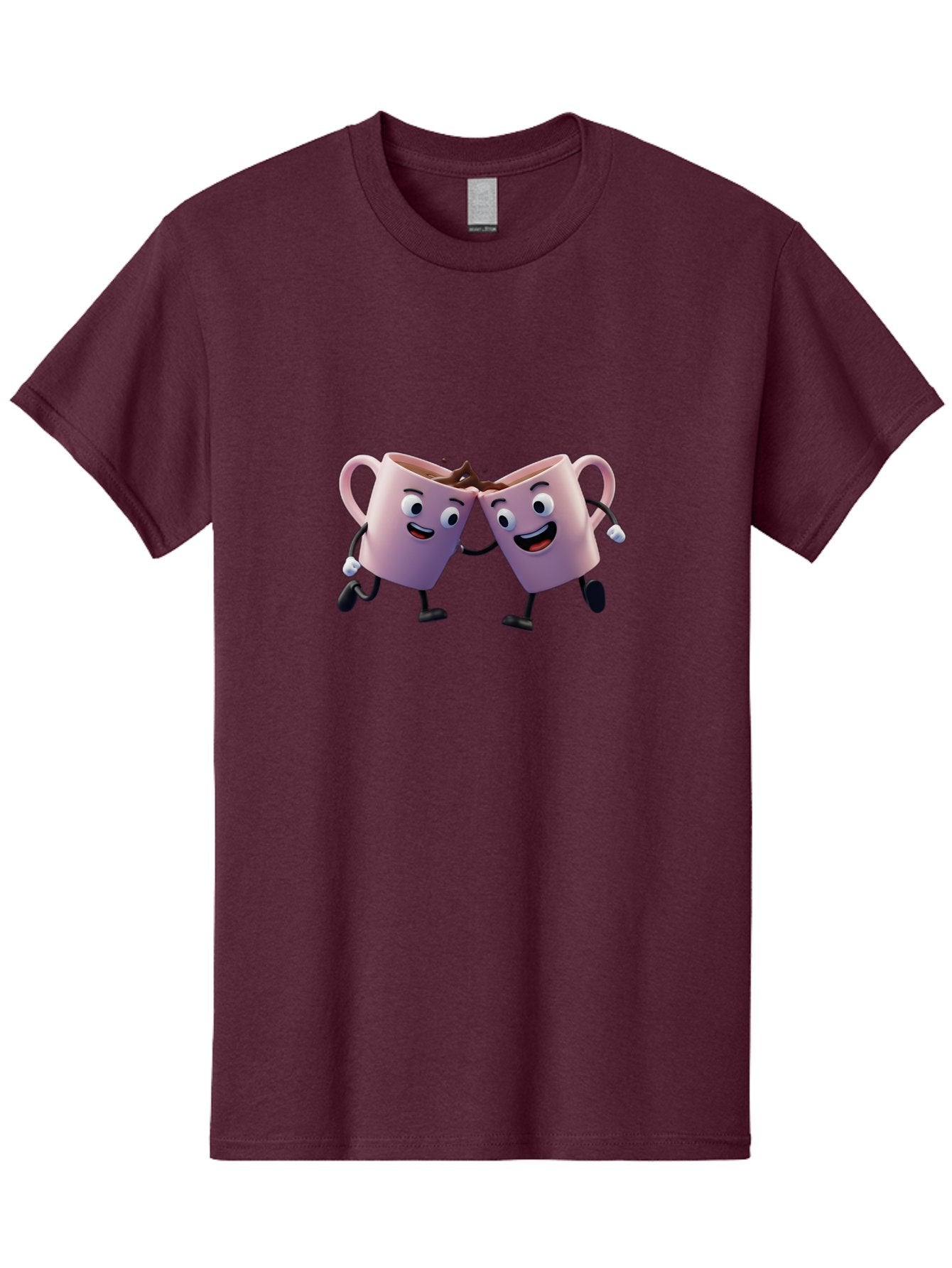 Two-Pink-Coffee-Mugs Men'S Graphic Tee, 100% Cotton, Comfortable Casual Summer Wear, Machine Washable, Coffee Mugs Cheering, Cartoon Characters, Happy Faces, Coffee Lovers, Friendship, Joyful Moments, Coffee Culture, Playful Design, Bab562 12