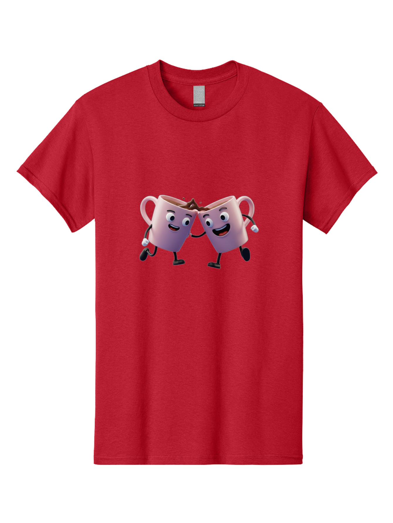 Two-Pink-Coffee-Mugs Men'S Graphic Tee, 100% Cotton, Comfortable Casual Summer Wear, Machine Washable, Coffee Mugs Cheering, Cartoon Characters, Happy Faces, Coffee Lovers, Friendship, Joyful Moments, Coffee Culture, Playful Design, Bab562