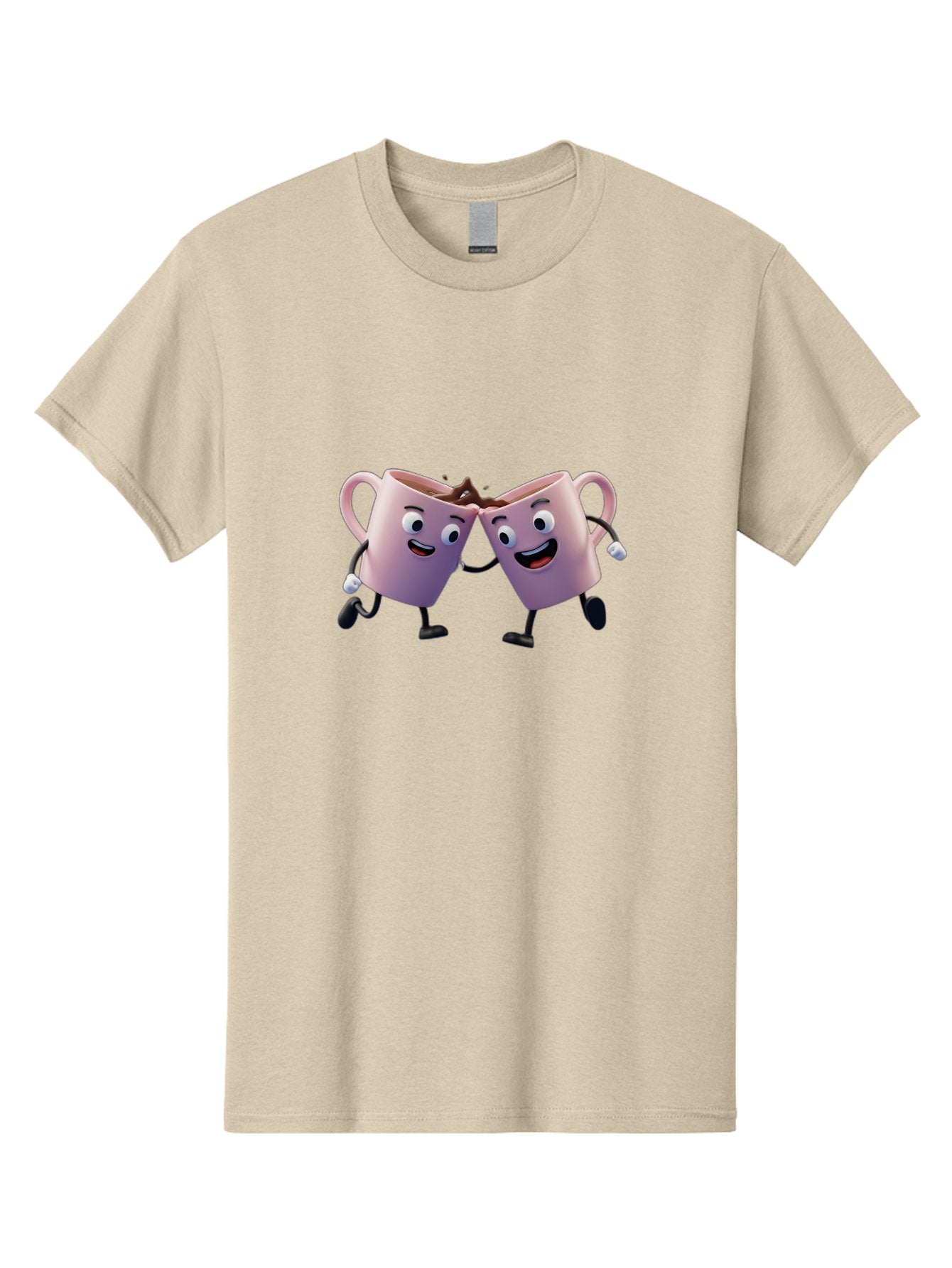 Two-Pink-Coffee-Mugs Men'S Graphic Tee, 100% Cotton, Comfortable Casual Summer Wear, Machine Washable, Coffee Mugs Cheering, Cartoon Characters, Happy Faces, Coffee Lovers, Friendship, Joyful Moments, Coffee Culture, Playful Design, Bab562 13