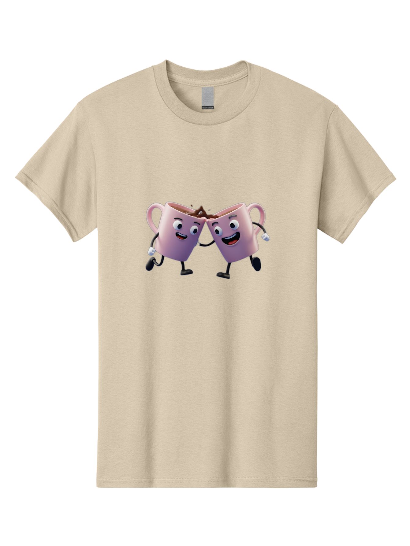 Two-Pink-Coffee-Mugs Men'S Graphic Tee, 100% Cotton, Comfortable Casual Summer Wear, Machine Washable, Coffee Mugs Cheering, Cartoon Characters, Happy Faces, Coffee Lovers, Friendship, Joyful Moments, Coffee Culture, Playful Design, Bab562 15