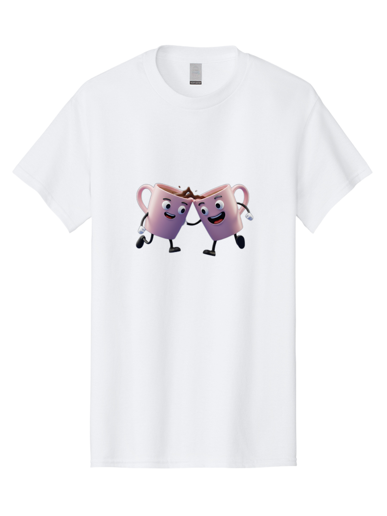 Two-Pink-Coffee-Mugs Men'S Graphic Tee, 100% Cotton, Comfortable Casual Summer Wear, Machine Washable, Coffee Mugs Cheering, Cartoon Characters, Happy Faces, Coffee Lovers, Friendship, Joyful Moments, Coffee Culture, Playful Design, Bab562 10