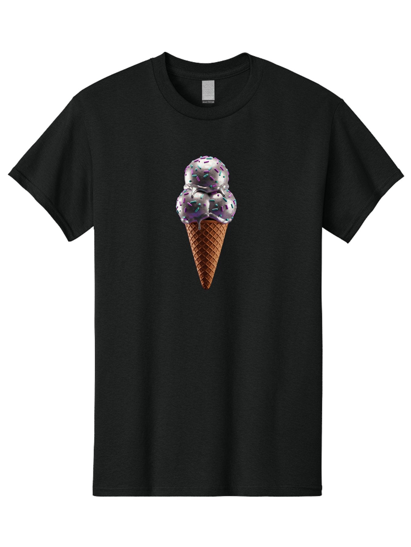 Two-Scoops-Ice-Cream Men'S Graphic Tee, 100% Cotton, Comfortable Casual Summer Wear, Machine Washable, Ice Cream Cone, Waffle Cone, Sprinkles, Purple Ice Cream, Colorful Dessert, Sweet Treat, Summer Snack, Melting Ice Cream Bab563 6