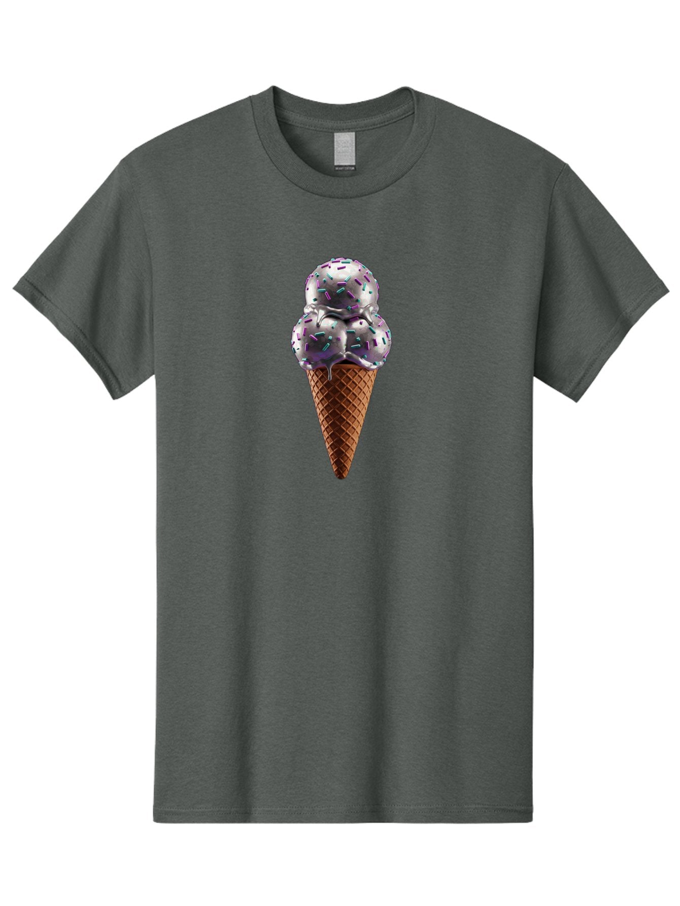 Two-Scoops-Ice-Cream Men'S Graphic Tee, 100% Cotton, Comfortable Casual Summer Wear, Machine Washable, Ice Cream Cone, Waffle Cone, Sprinkles, Purple Ice Cream, Colorful Dessert, Sweet Treat, Summer Snack, Melting Ice Cream Bab563 11