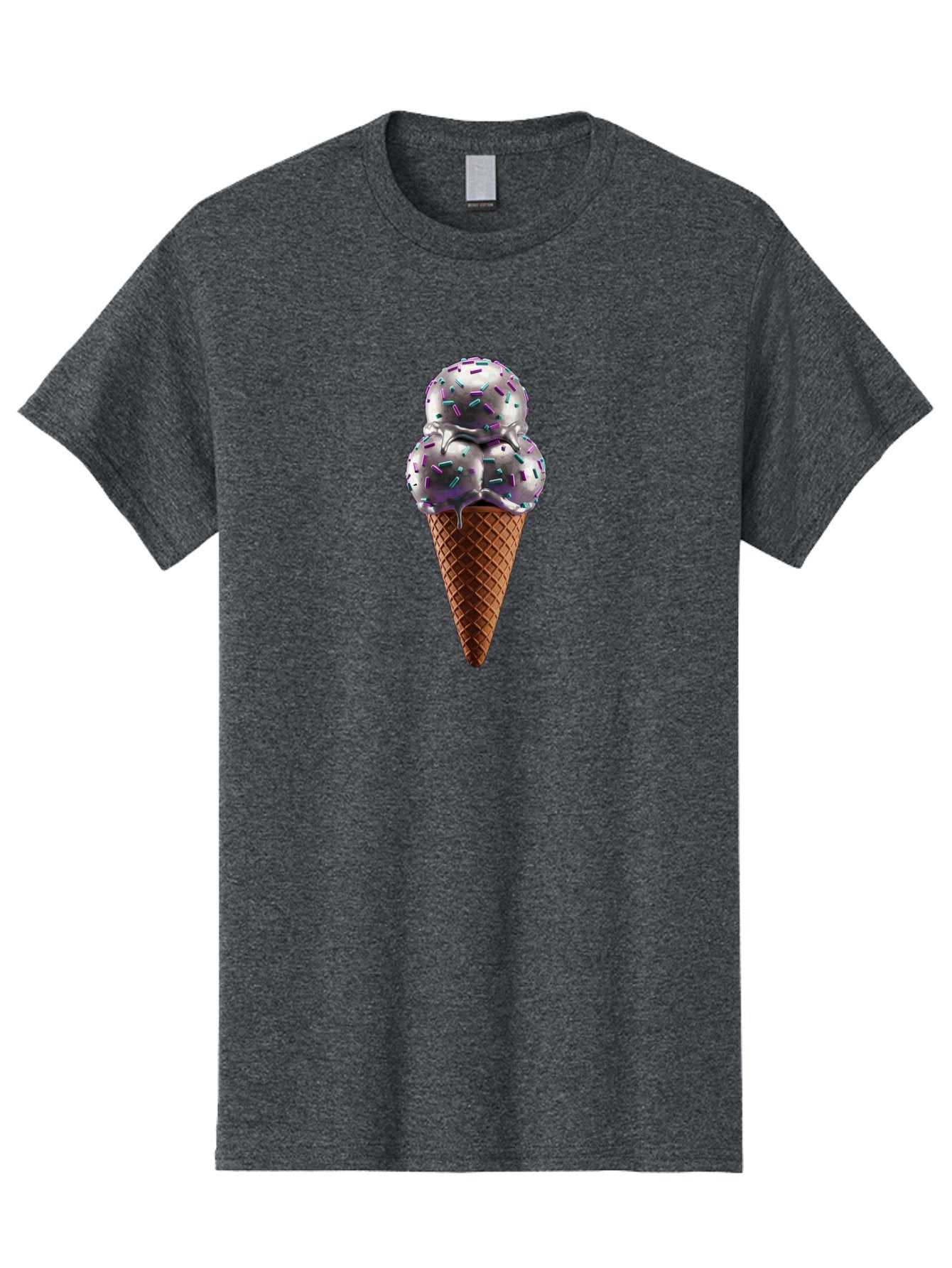 Two-Scoops-Ice-Cream Men'S Graphic Tee, 100% Cotton, Comfortable Casual Summer Wear, Machine Washable, Ice Cream Cone, Waffle Cone, Sprinkles, Purple Ice Cream, Colorful Dessert, Sweet Treat, Summer Snack, Melting Ice Cream Bab563