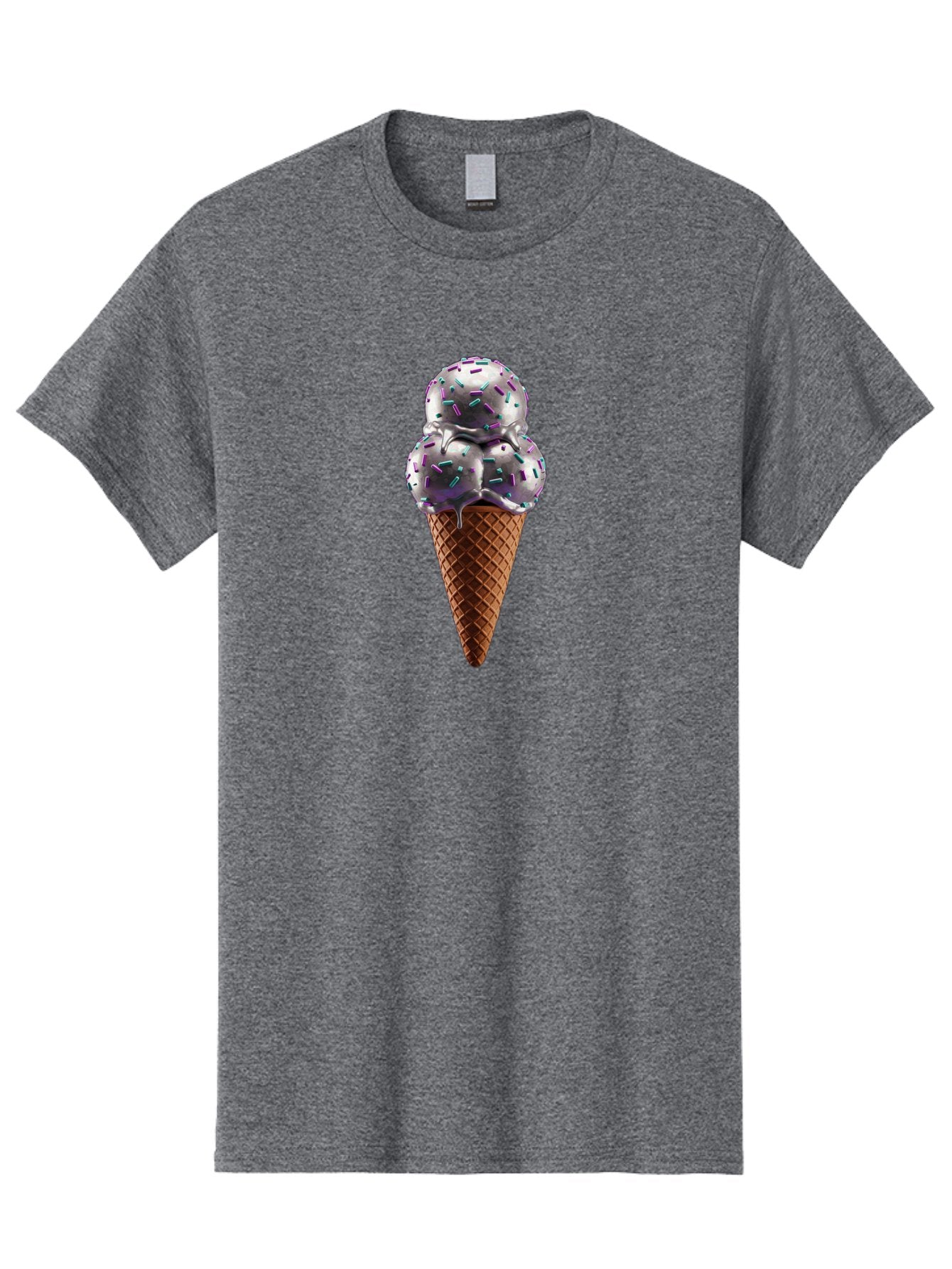 Two-Scoops-Ice-Cream Men'S Graphic Tee, 100% Cotton, Comfortable Casual Summer Wear, Machine Washable, Ice Cream Cone, Waffle Cone, Sprinkles, Purple Ice Cream, Colorful Dessert, Sweet Treat, Summer Snack, Melting Ice Cream Bab563 9