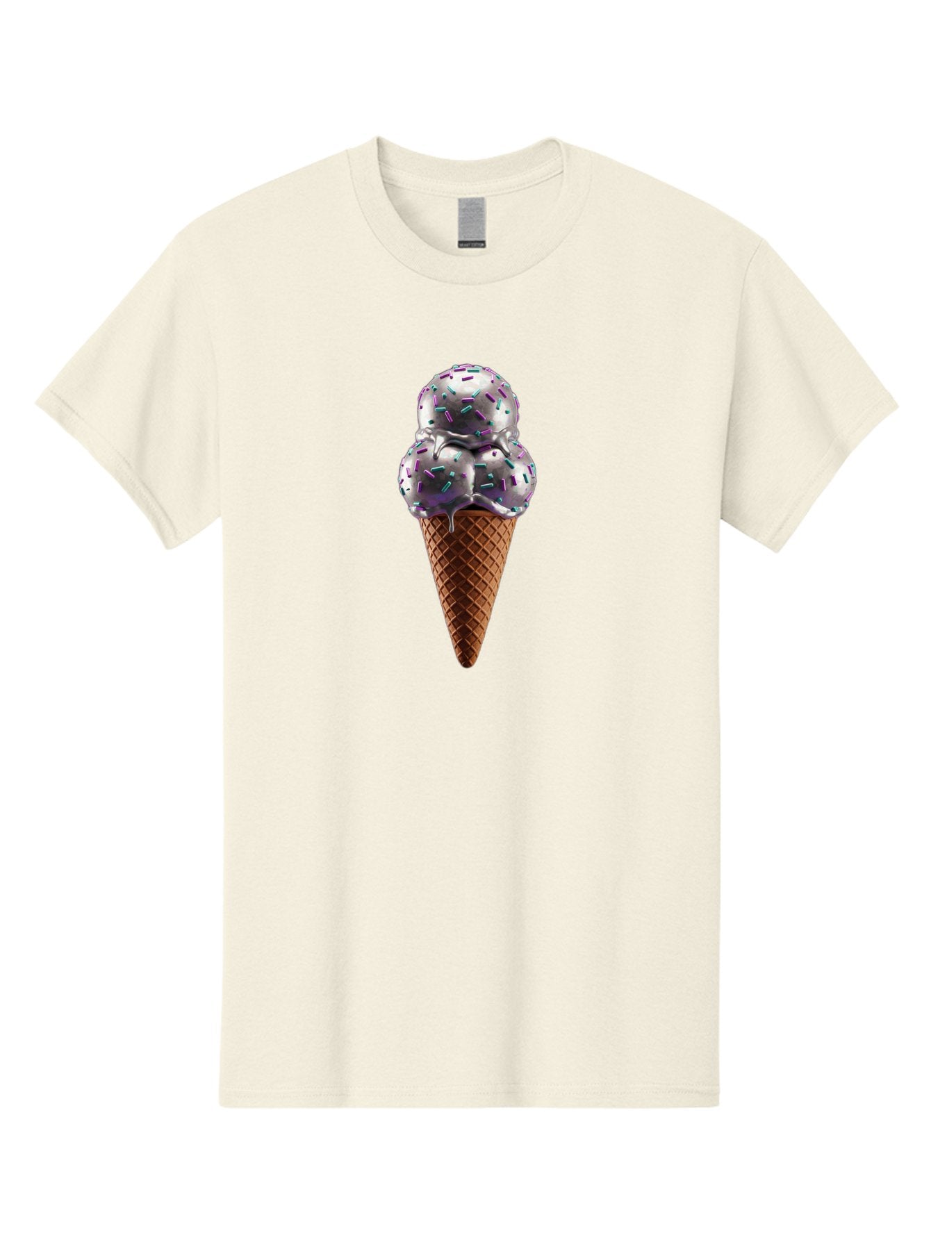 Two-Scoops-Ice-Cream Men'S Graphic Tee, 100% Cotton, Comfortable Casual Summer Wear, Machine Washable, Ice Cream Cone, Waffle Cone, Sprinkles, Purple Ice Cream, Colorful Dessert, Sweet Treat, Summer Snack, Melting Ice Cream Bab563 13