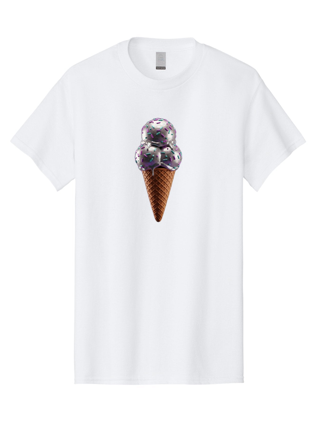Two-Scoops-Ice-Cream Men'S Graphic Tee, 100% Cotton, Comfortable Casual Summer Wear, Machine Washable, Ice Cream Cone, Waffle Cone, Sprinkles, Purple Ice Cream, Colorful Dessert, Sweet Treat, Summer Snack, Melting Ice Cream Bab563 5