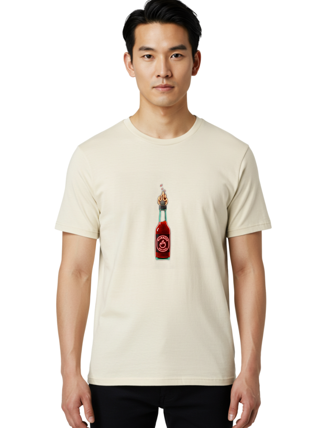 Unimred-Hot-Sauce Men'S Graphic Tee, 100% Cotton, Comfortable Casual Summer Wear, Machine Washable, Hot Sauce Bottle, Spicy Condiment, Ntimred Label, Burning Flame, Fiery Passion, Bold Flavor, Chili Pepper Sauce, Condiment Bottle Bab565 18