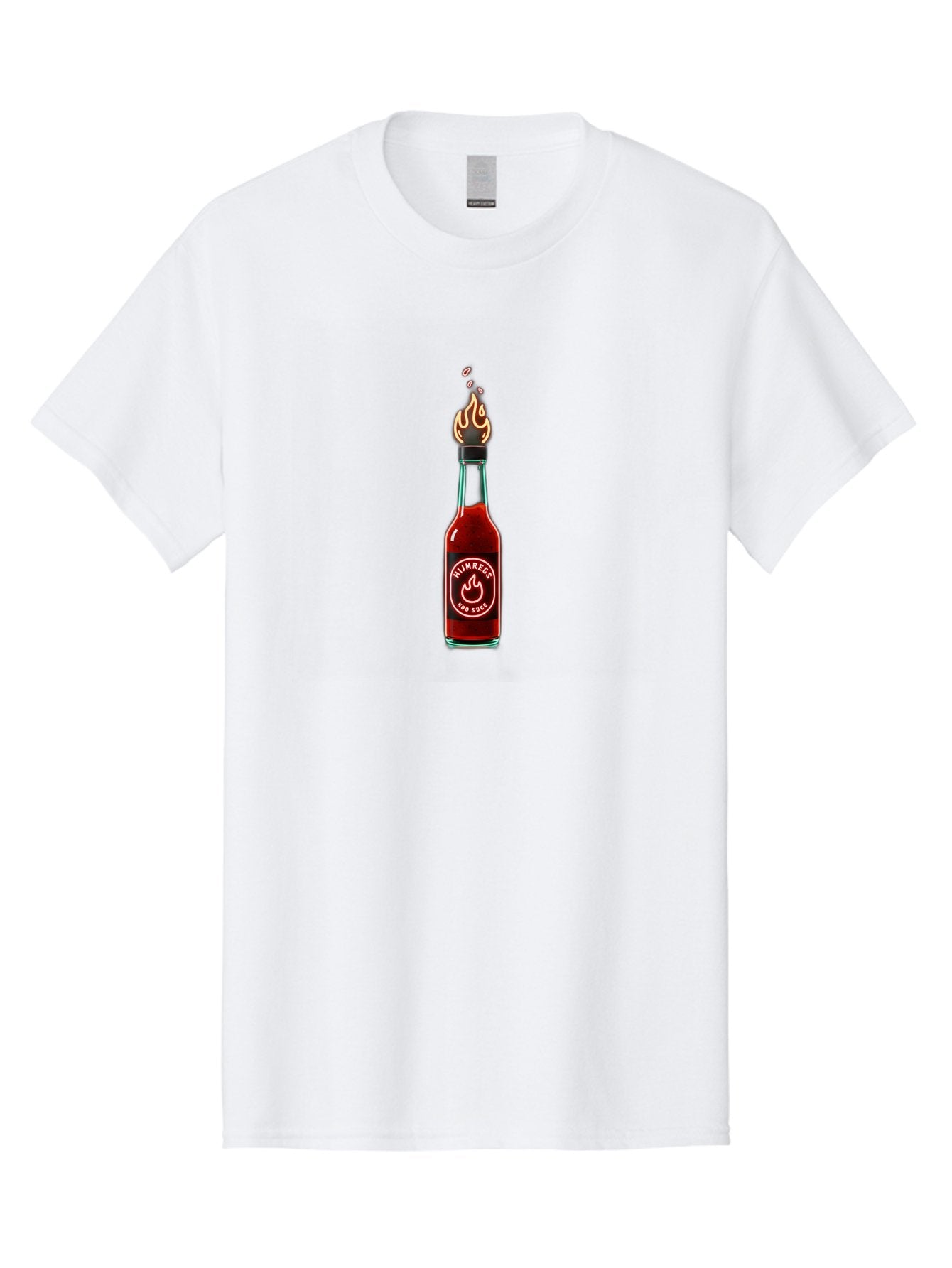 Unimred-Hot-Sauce Men'S Graphic Tee, 100% Cotton, Comfortable Casual Summer Wear, Machine Washable, Hot Sauce Bottle, Spicy Condiment, Ntimred Label, Burning Flame, Fiery Passion, Bold Flavor, Chili Pepper Sauce, Condiment Bottle Bab565