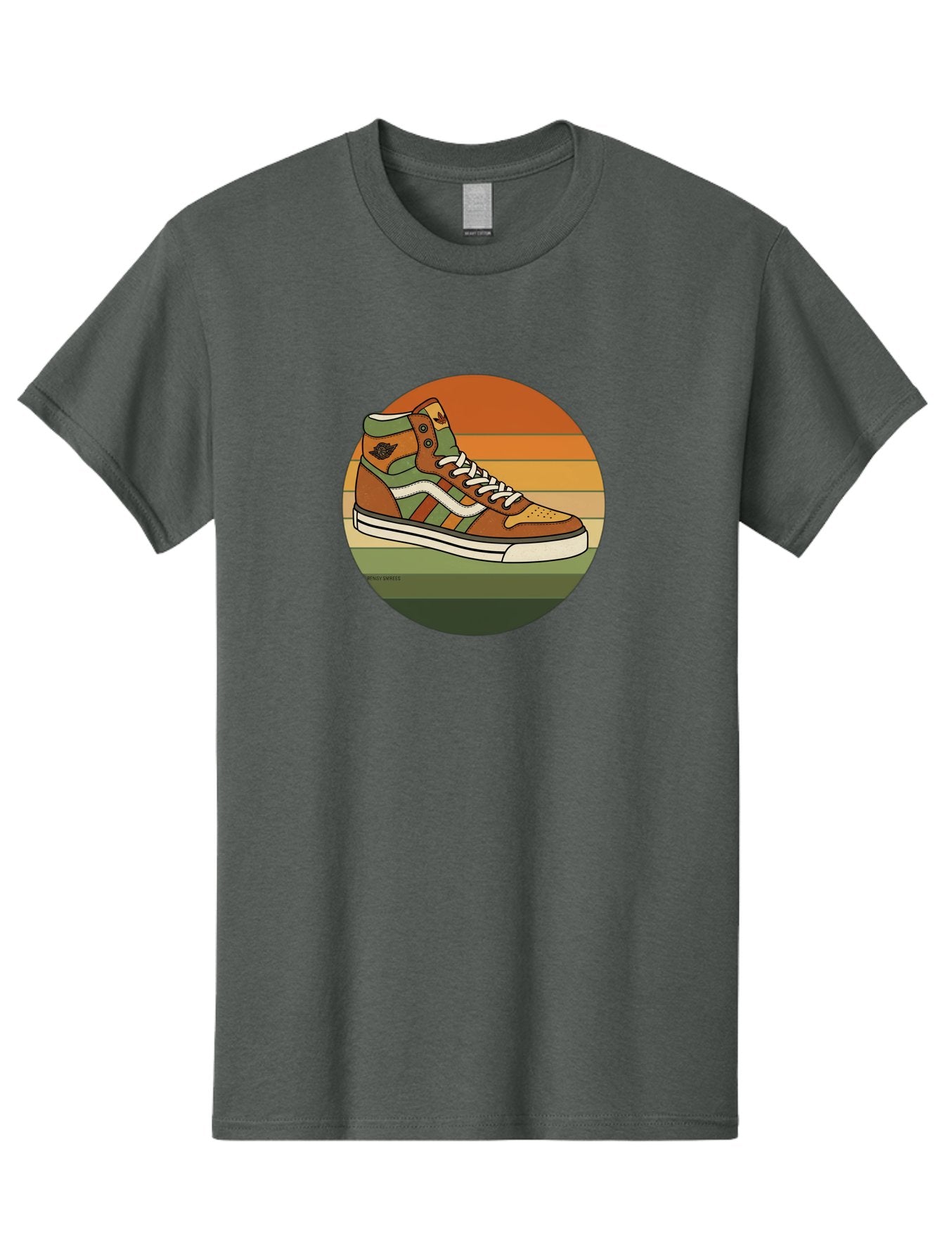 Vans-Shoes Men'S Graphic Tee, 100% Cotton, Comfortable Casual Summer Wear, Machine Washable, Vans Sneaker, Streetwear Fashion, Casual Footwear, Skateboarding Shoes, Green And Brown Color Scheme, High-Top Design, White Laces, Bab567
